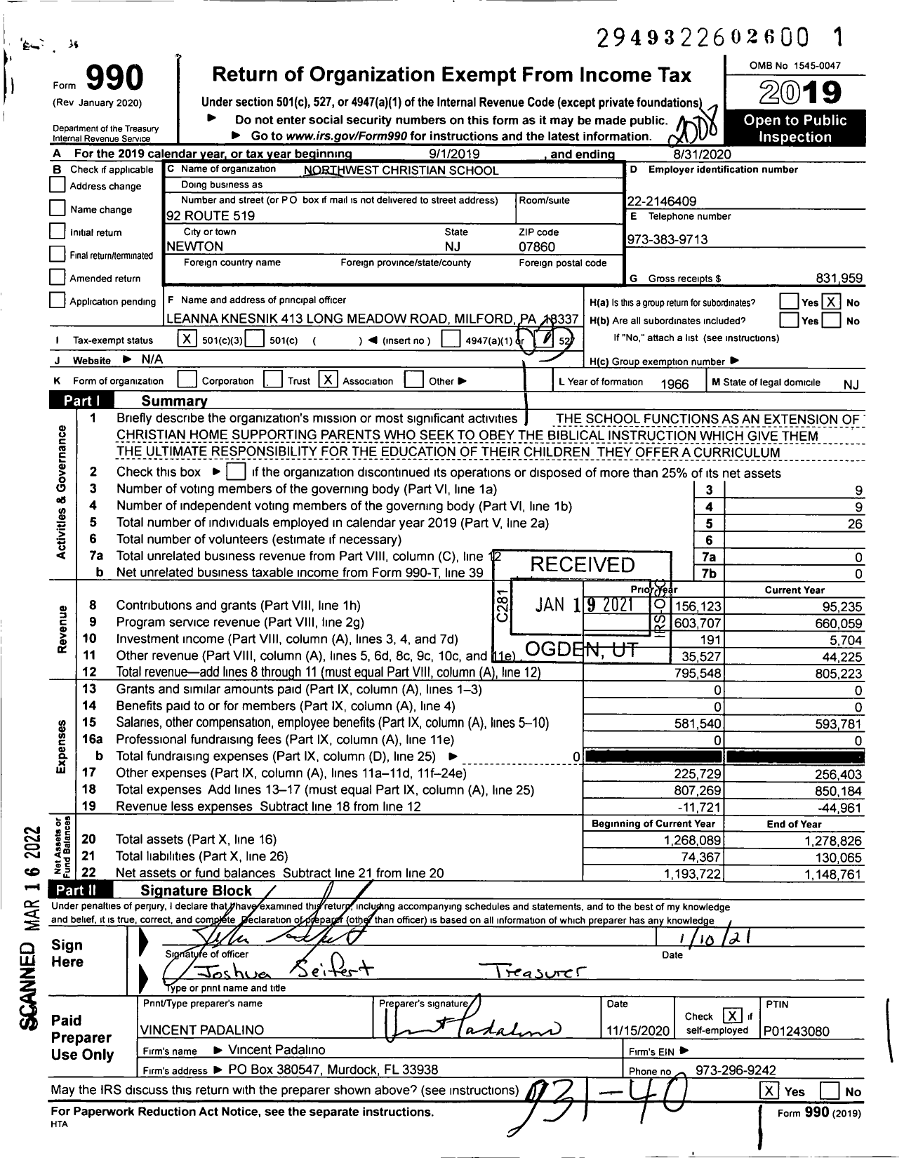 Image of first page of 2019 Form 990 for Northwest Christian School