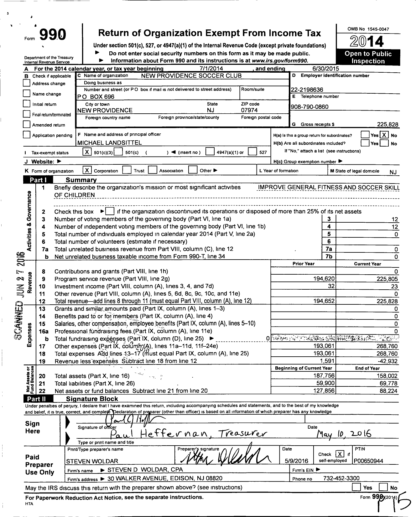 Image of first page of 2014 Form 990 for New Providence Soccer Club