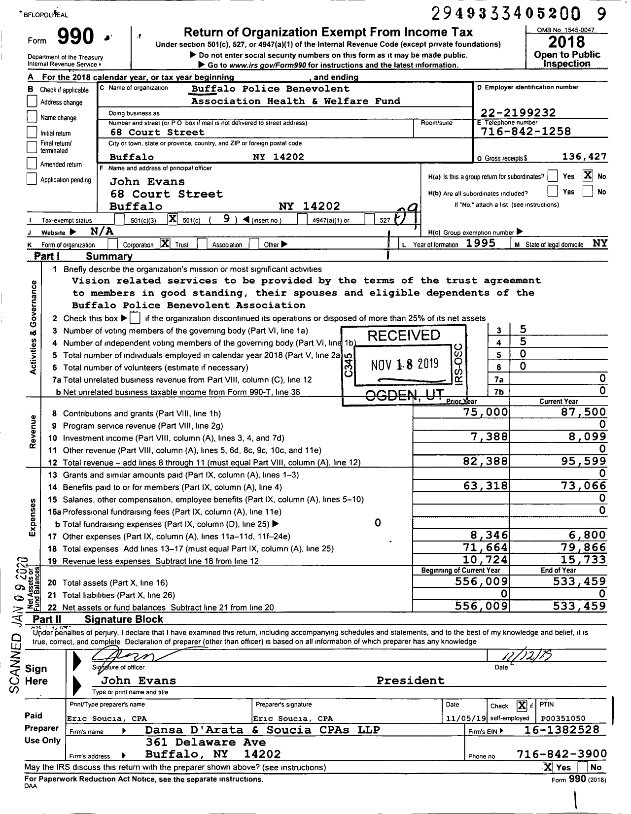 Image of first page of 2018 Form 990O for Buffalo Police Benevolent Association Health and Welfare Fund