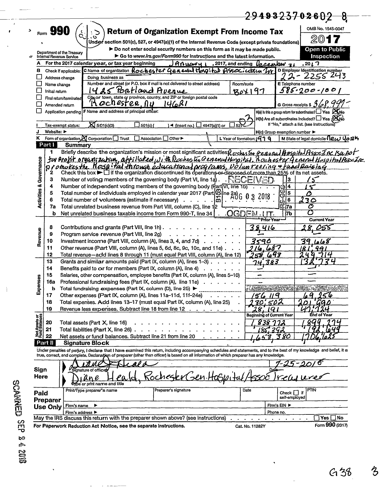 Image of first page of 2017 Form 990 for Rochester General Hospital Assoc- Iation