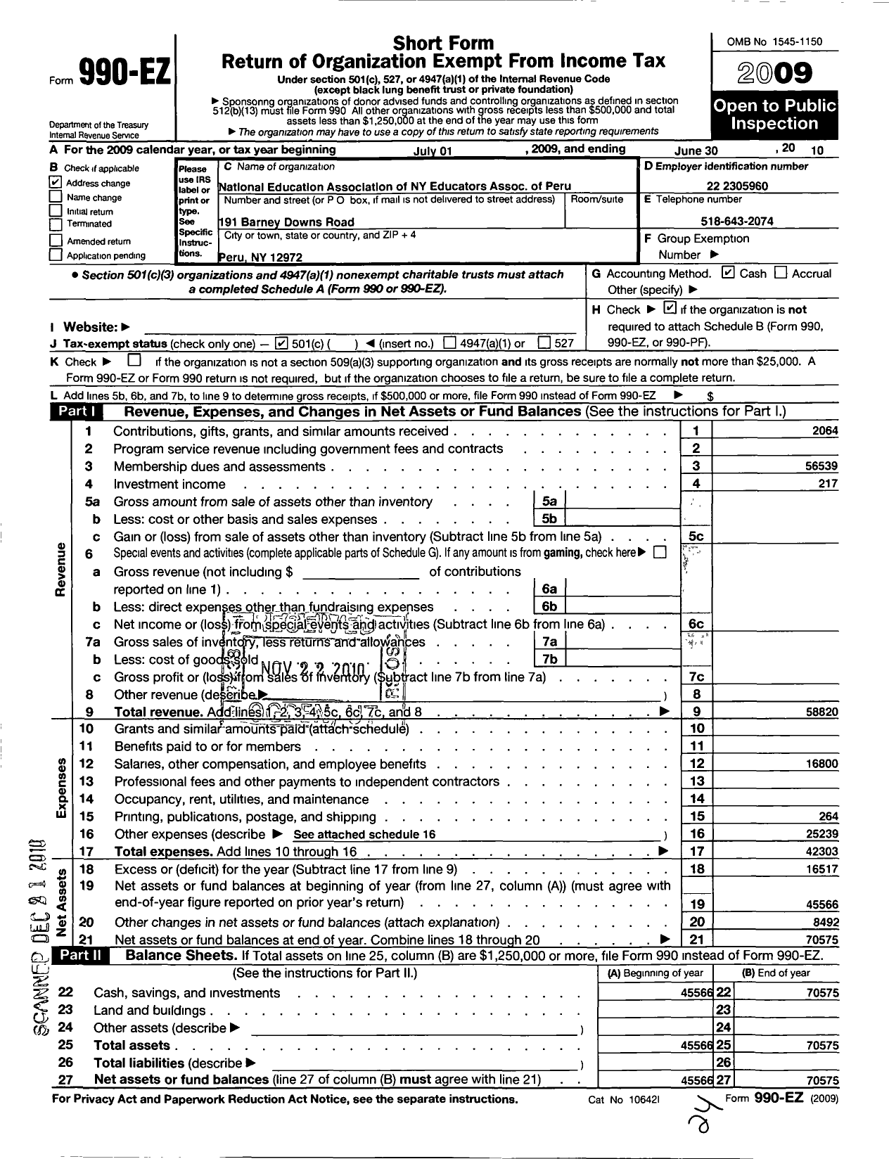 Image of first page of 2009 Form 990EO for National Education Association of New York