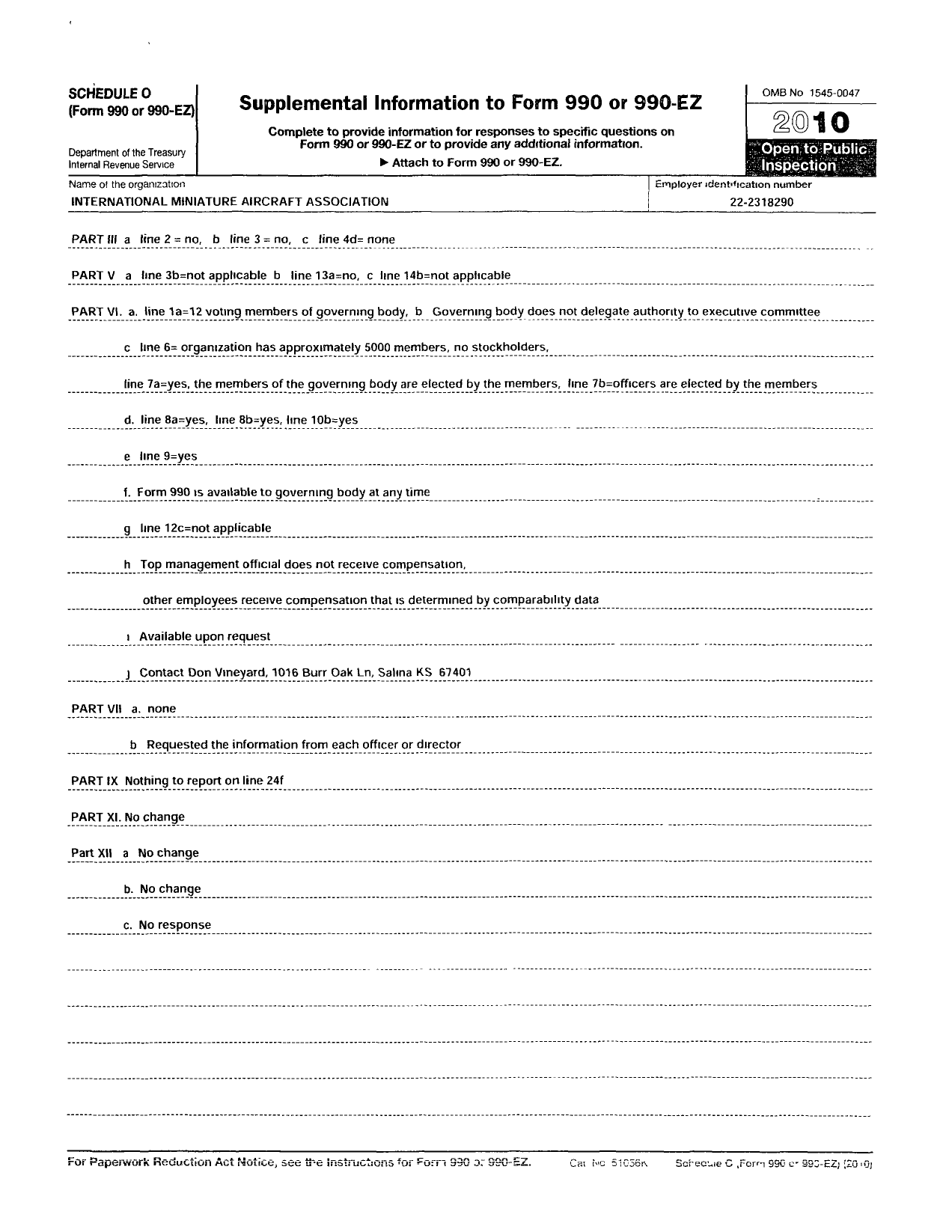 Image of first page of 2010 Form 990OR for International Miniature Aircraft