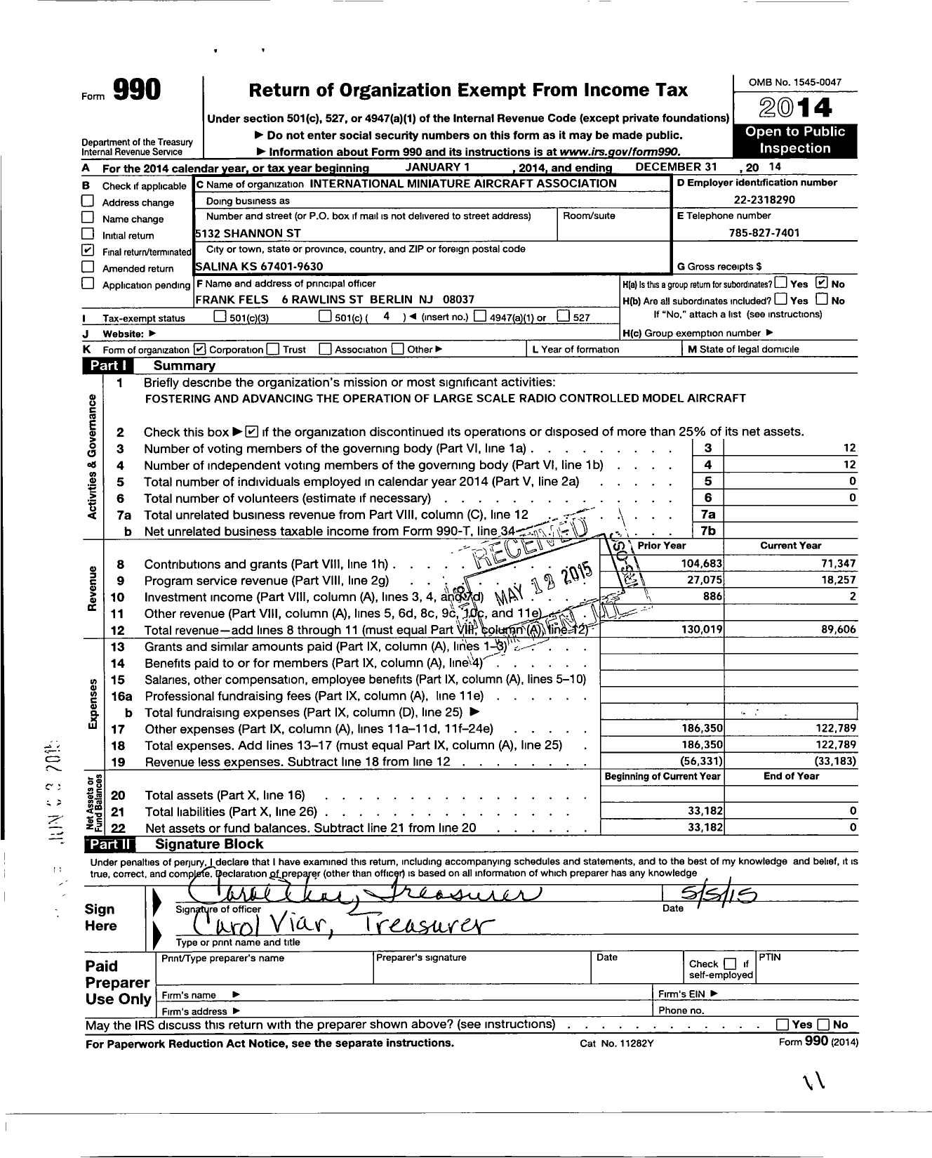 Image of first page of 2014 Form 990O for International Miniature Aircraft