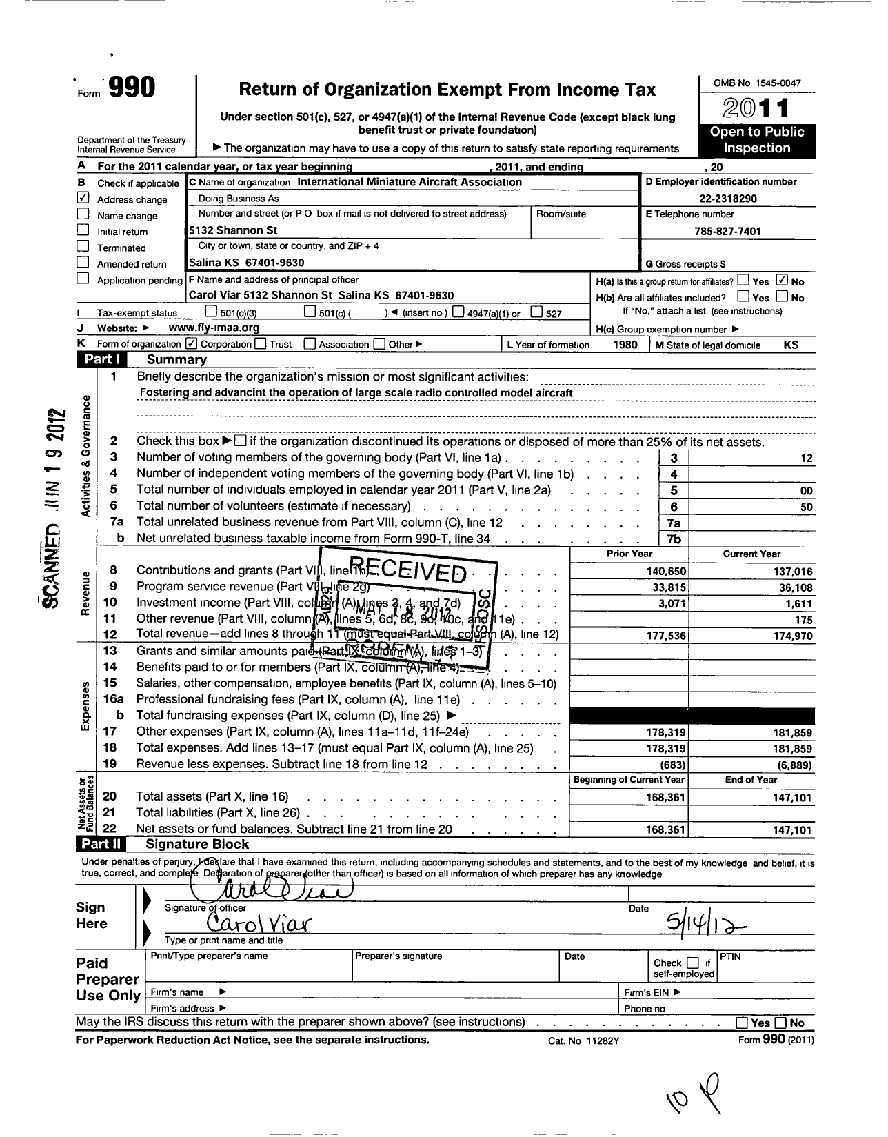 Image of first page of 2011 Form 990O for International Miniature Aircraft