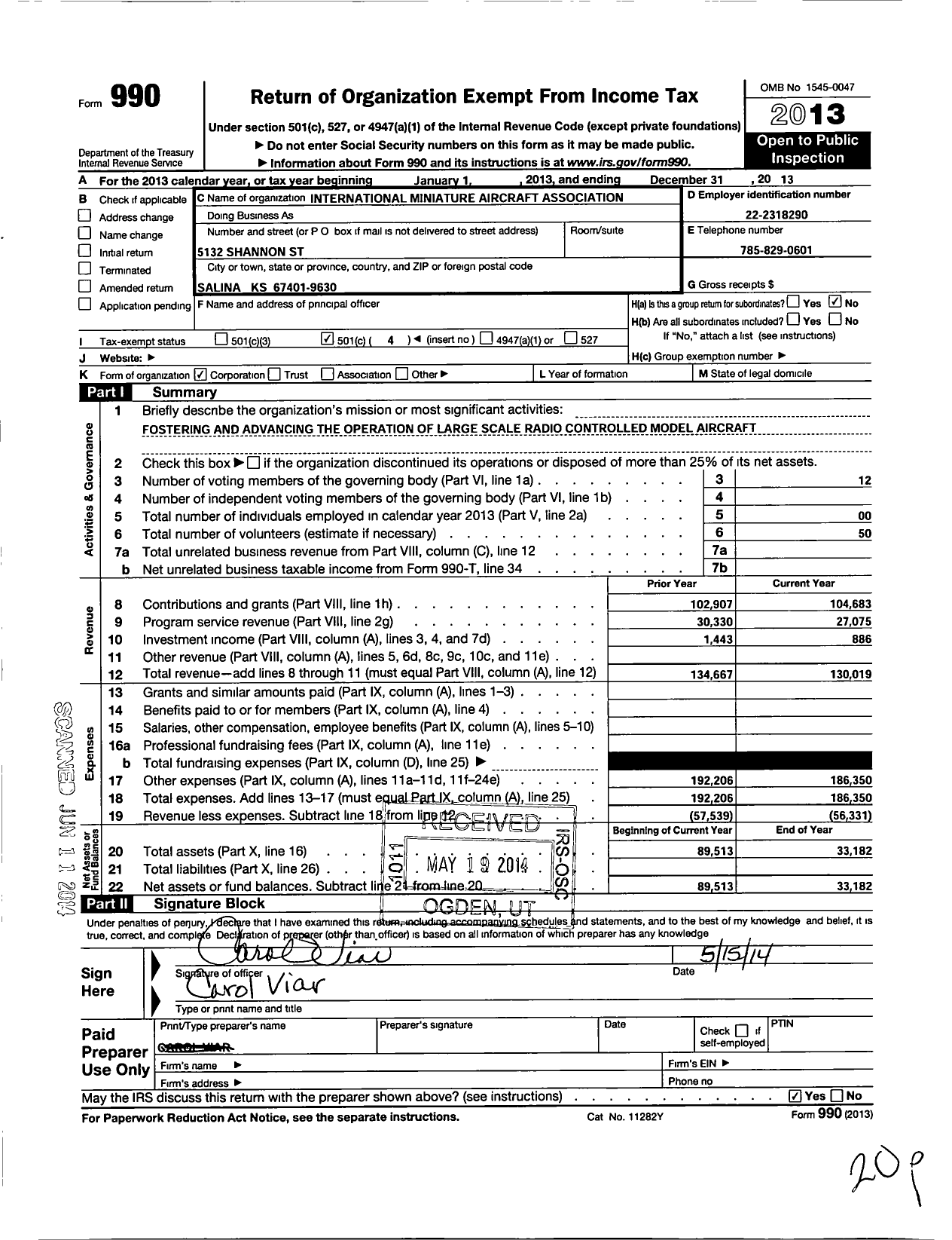 Image of first page of 2013 Form 990O for International Miniature Aircraft