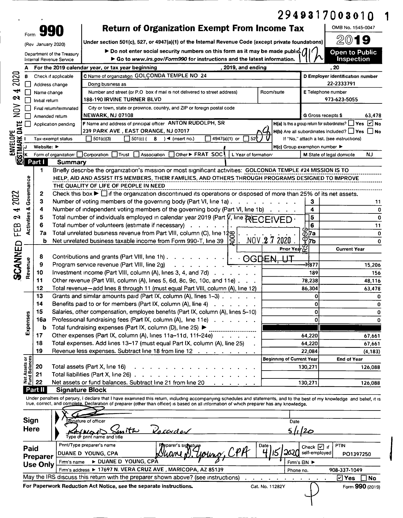 Image of first page of 2019 Form 990O for Ancient Egyptian Arabic Order Nobles Mystic Shrine of N and S Amer - 24 Golconda Temple