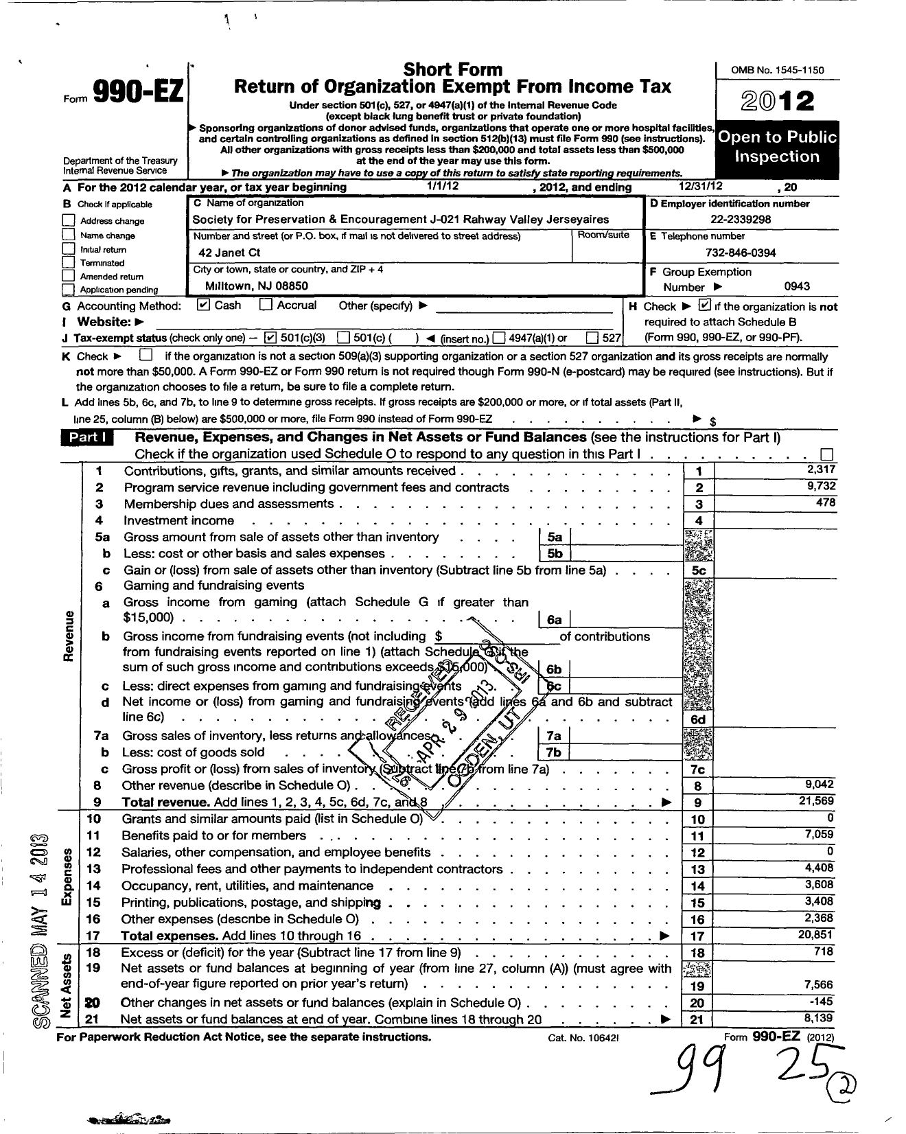 Image of first page of 2012 Form 990EZ for Broadway Tabernacle of Paterson