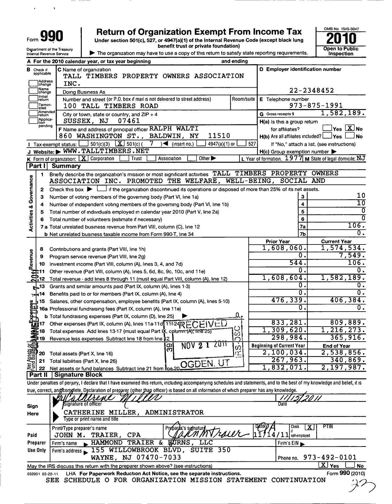 Image of first page of 2010 Form 990O for Tall Timbers Property Owners Association