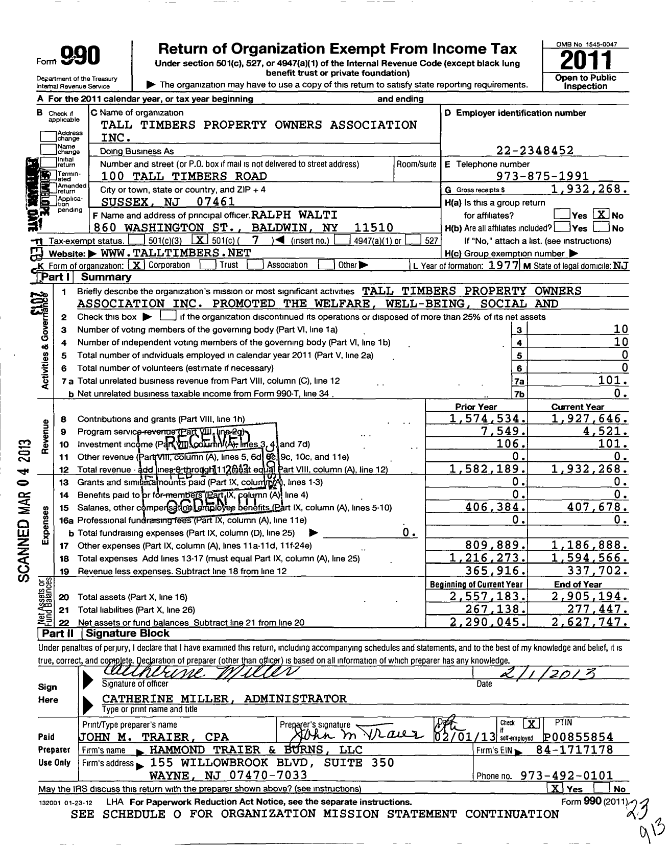 Image of first page of 2011 Form 990O for Tall Timbers Property Owners Association