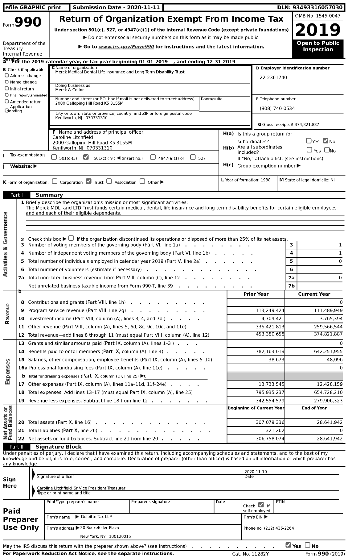 Image of first page of 2019 Form 990 for Merck