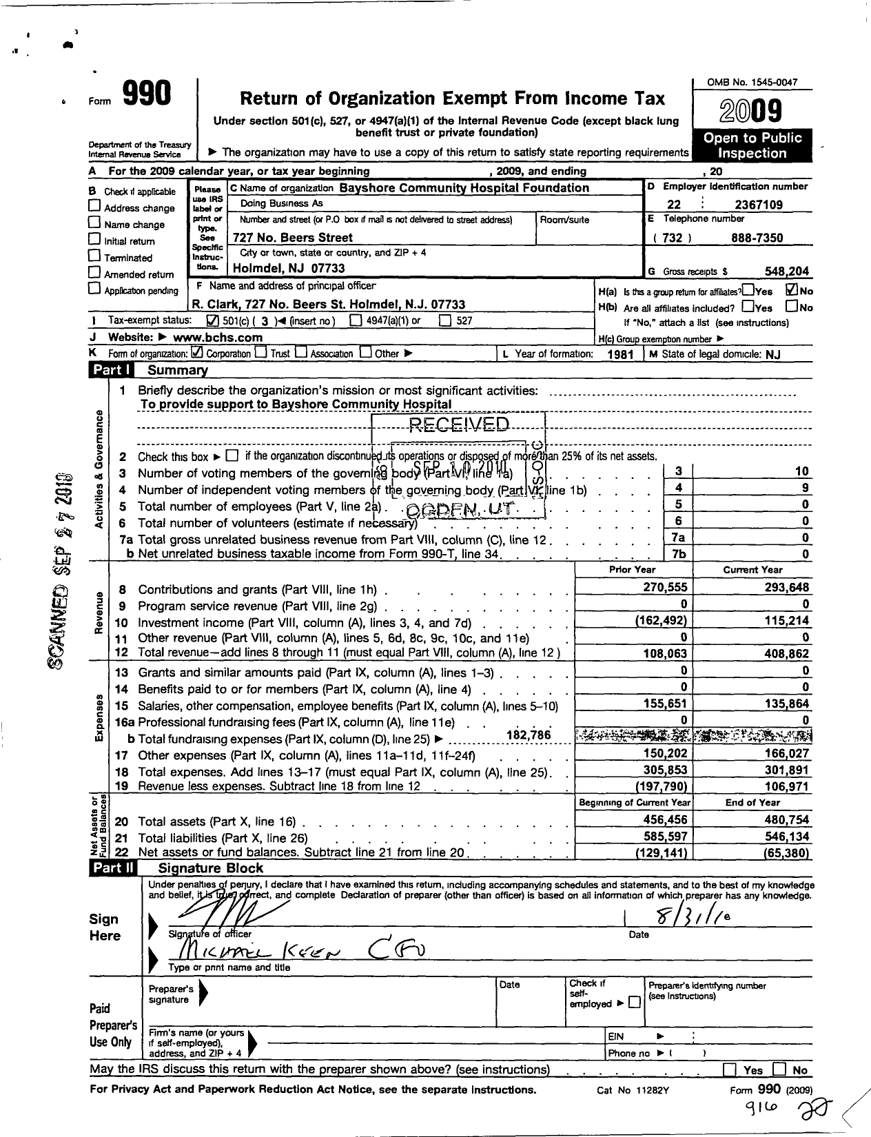 Image of first page of 2009 Form 990 for Bayshore Community Hospital Foundation