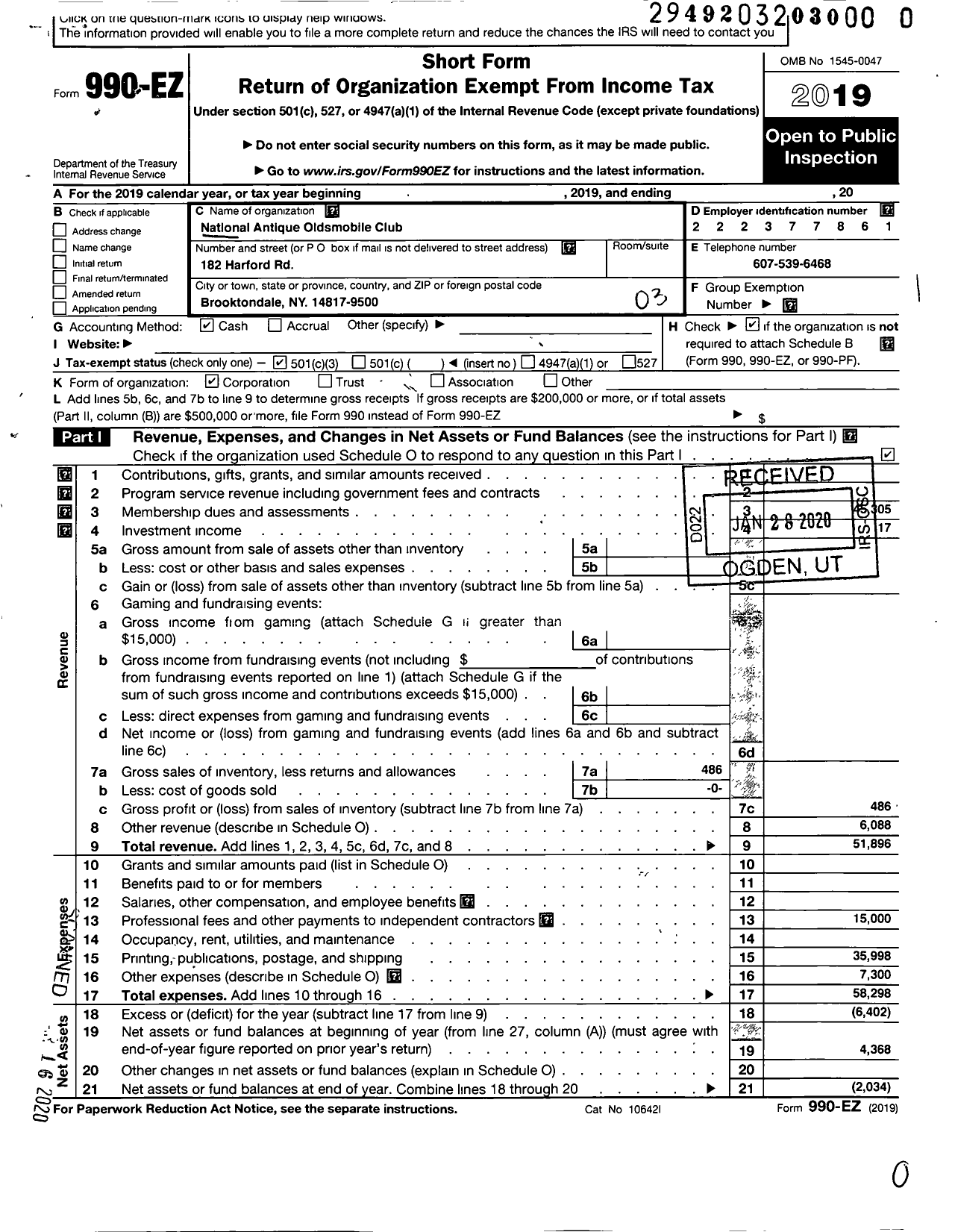Image of first page of 2019 Form 990EZ for National Antique Oldsmobile Club