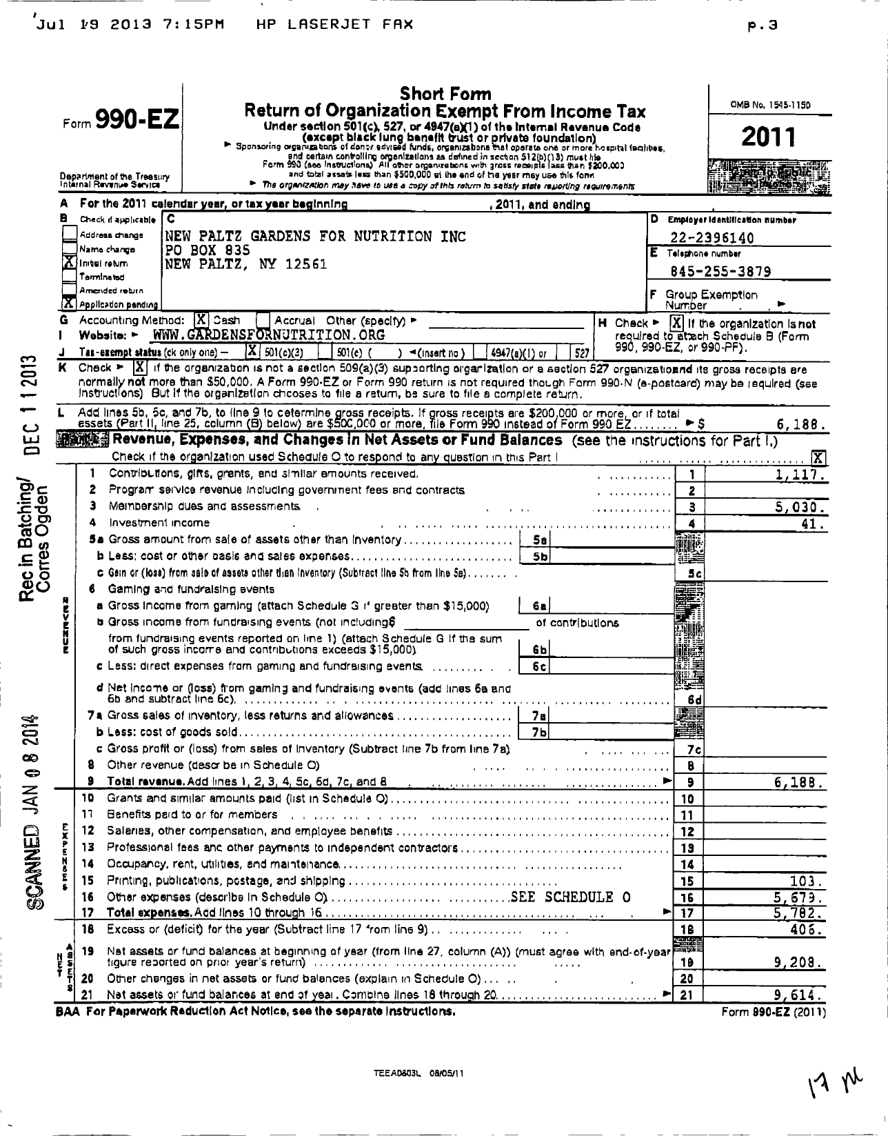 Image of first page of 2011 Form 990EZ for New Paltz Gardens for Nutrition