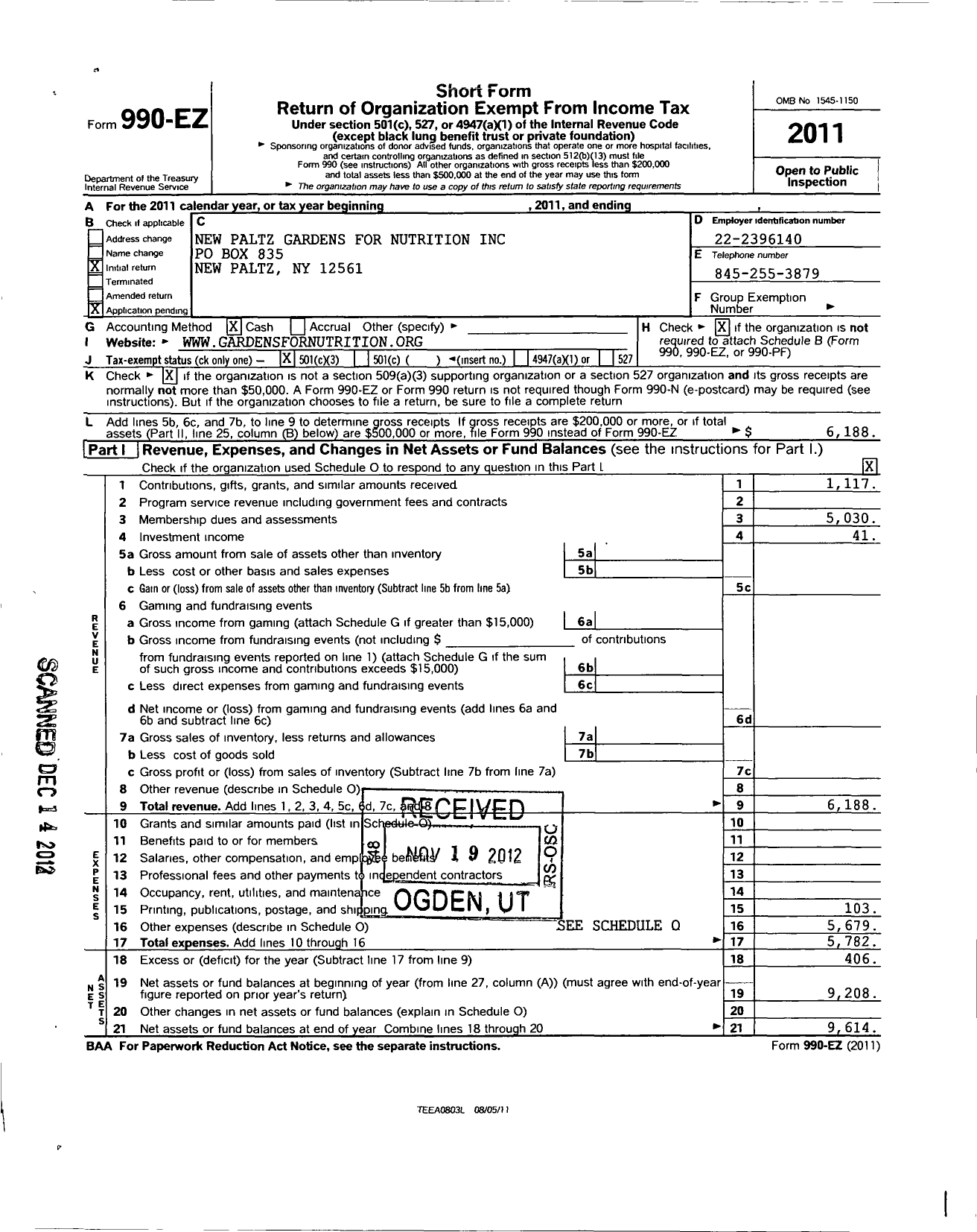 Image of first page of 2011 Form 990EZ for New Paltz Gardens for Nutrition