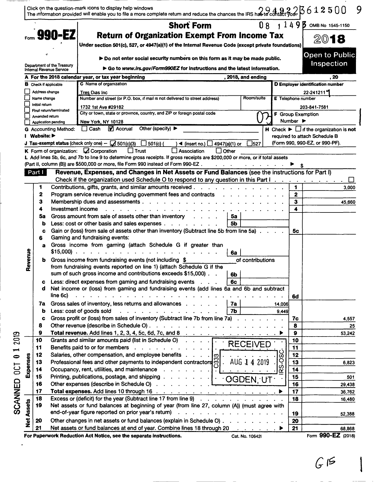 Image of first page of 2018 Form 990EZ for Tres Dias