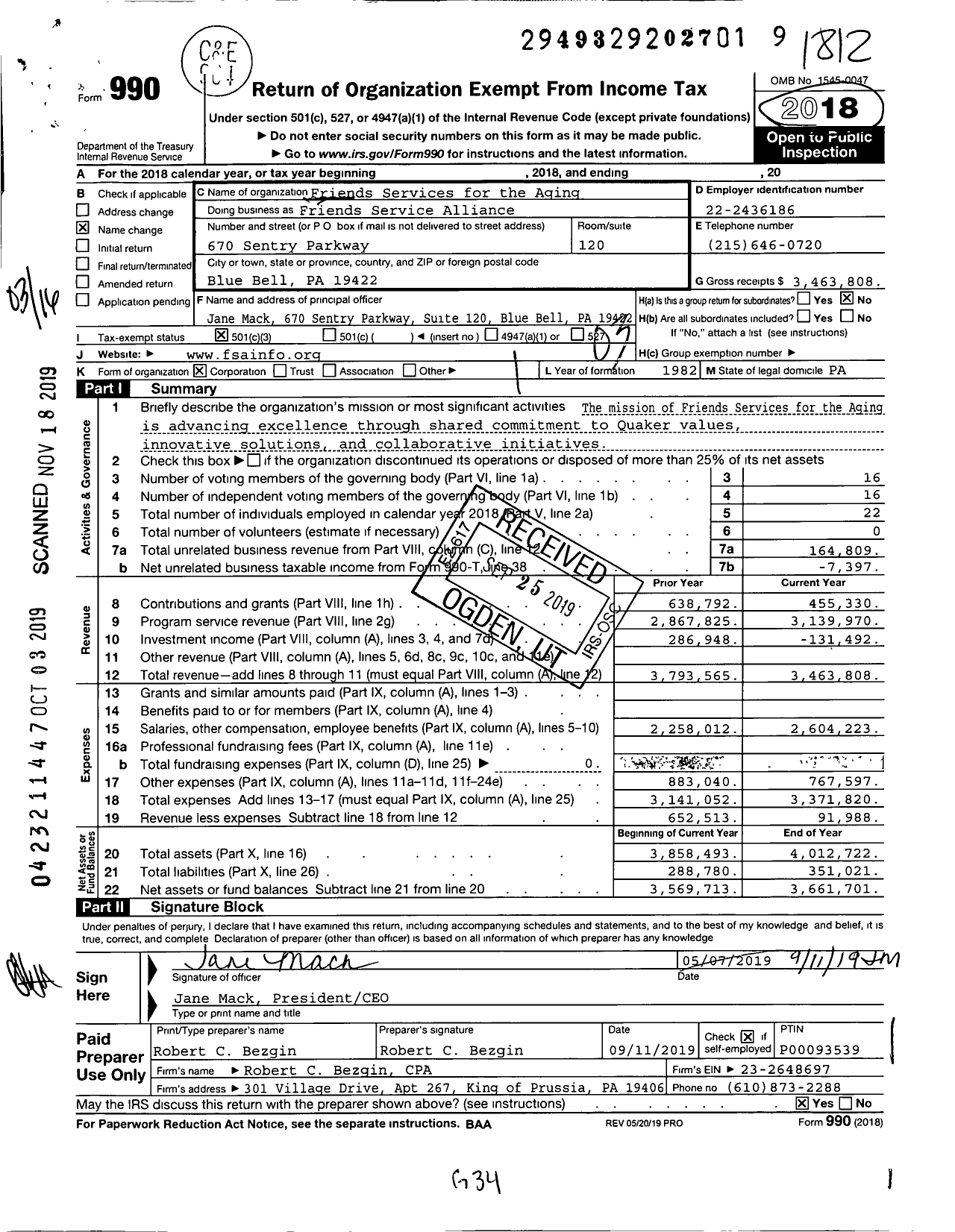 Image of first page of 2018 Form 990 for Friends Services Alliance