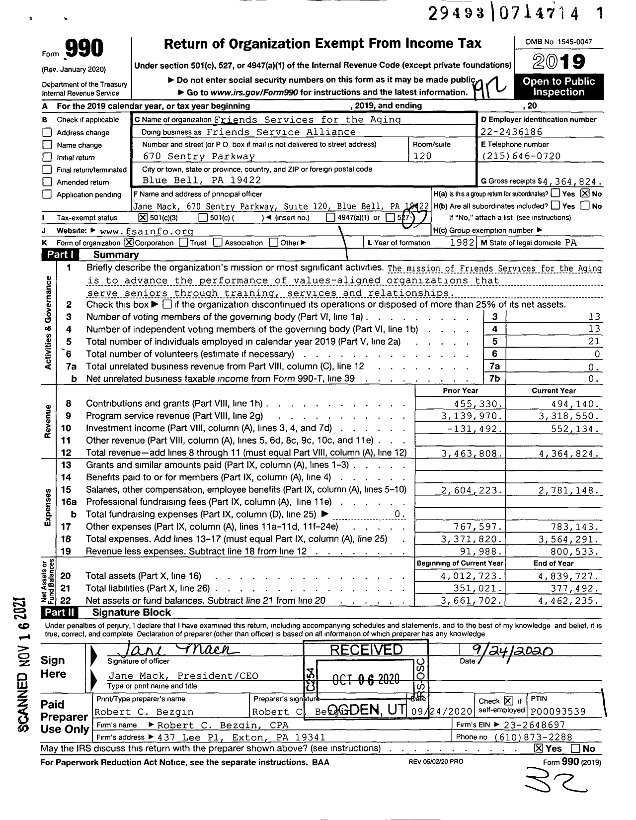 Image of first page of 2019 Form 990 for Friends Services Alliance