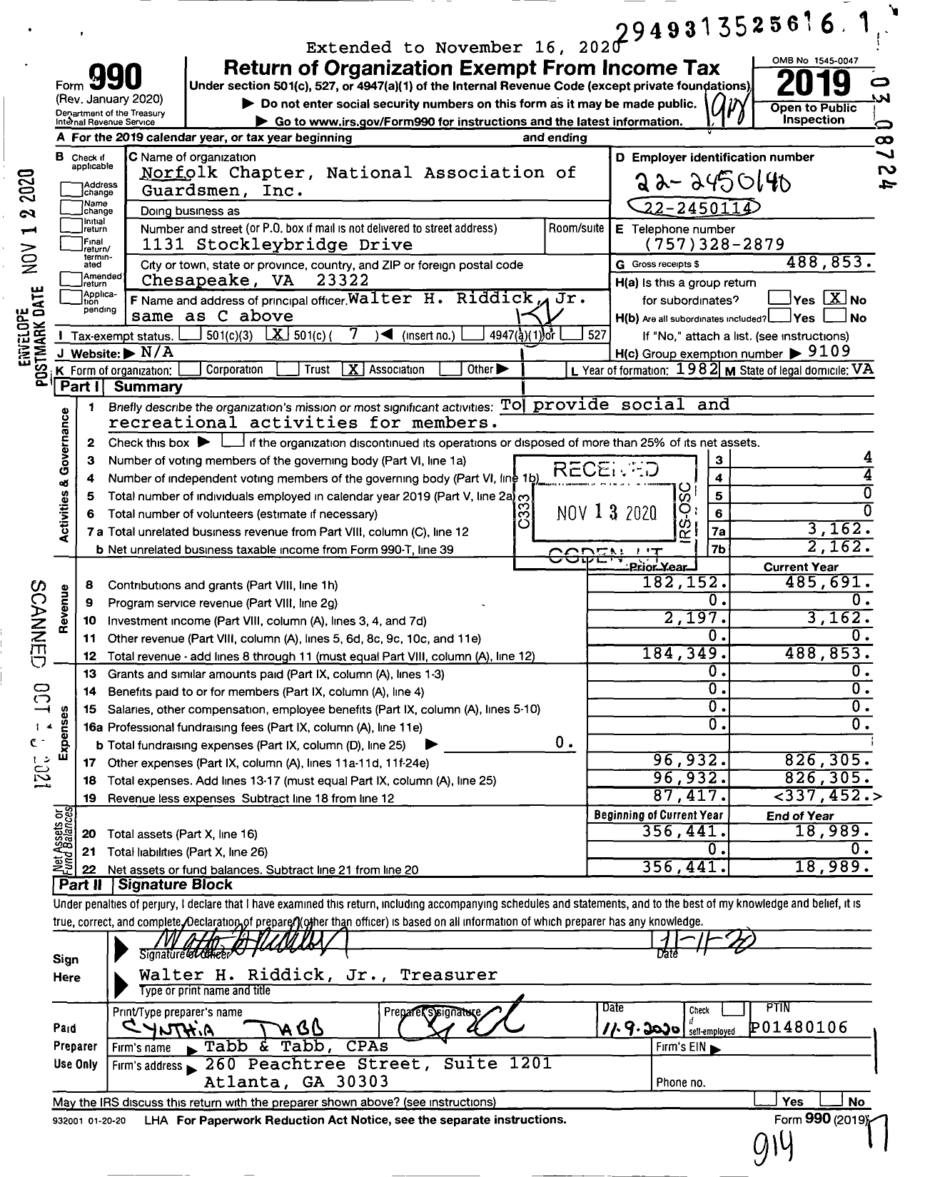 Image of first page of 2019 Form 990O for National Association of Guardsmen Norfolk