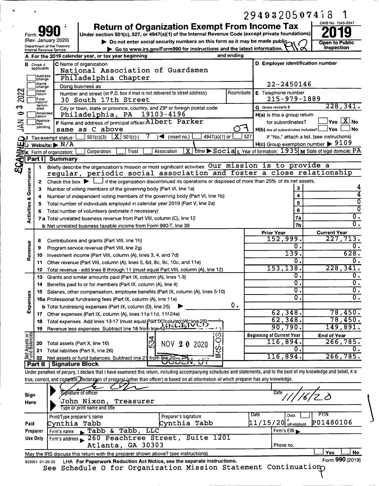 Image of first page of 2019 Form 990O for National Association of Guardsmen Philadelphia Chapter