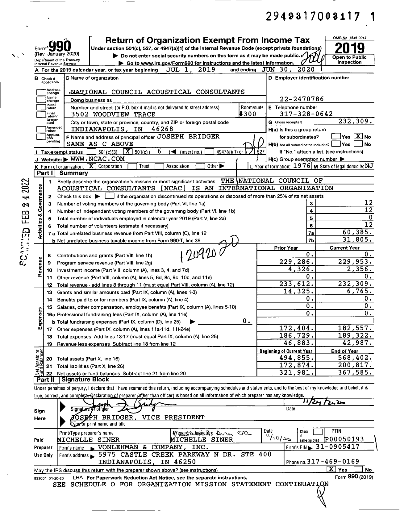 Image of first page of 2019 Form 990O for National Council Acoustical Consultants