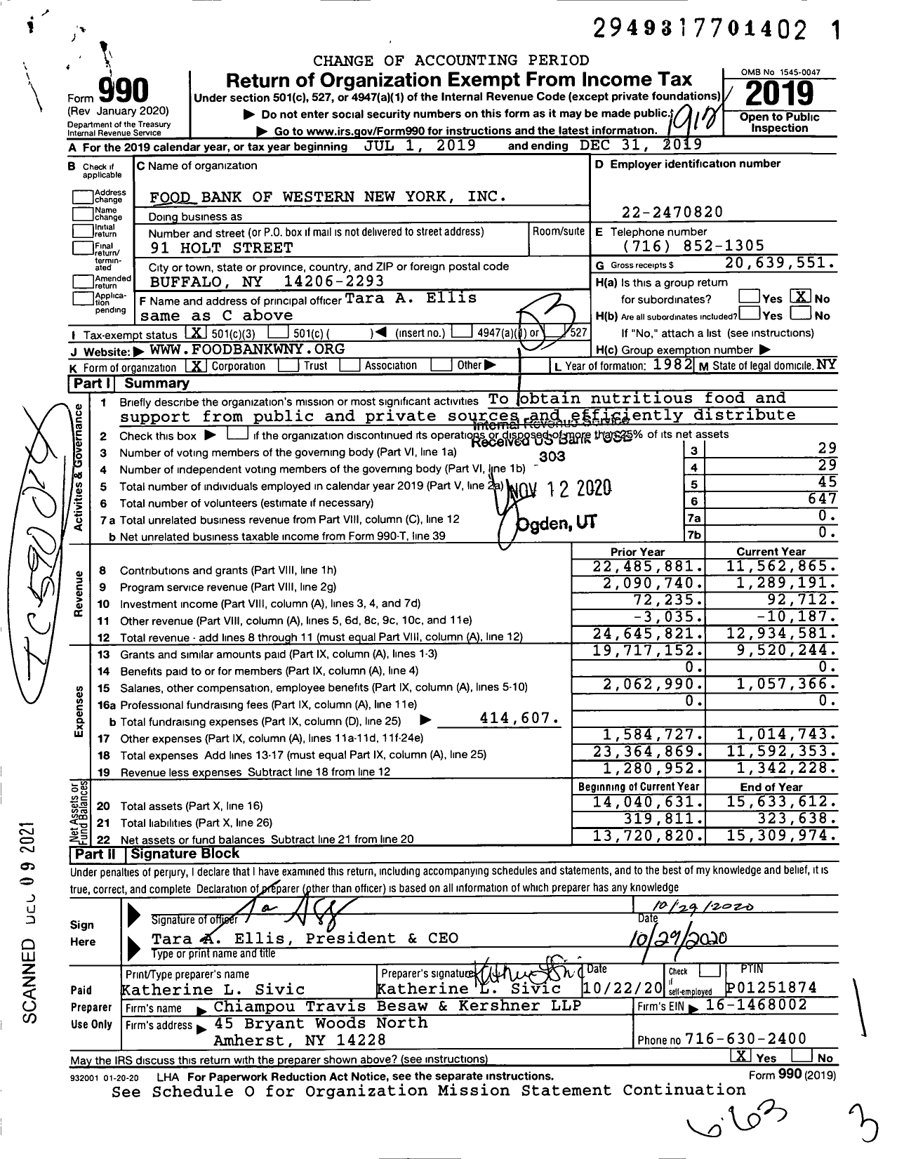 Image of first page of 2019 Form 990 for Feedmore Western New York