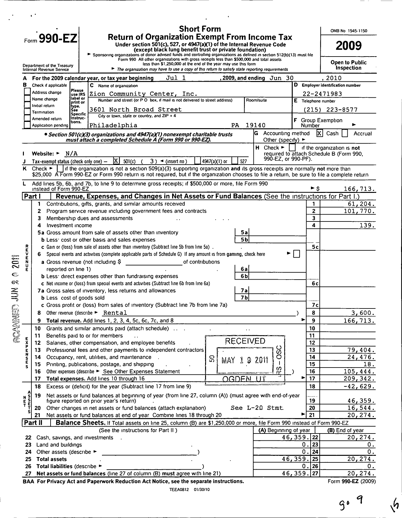 Image of first page of 2009 Form 990EZ for Leon H Sullivan CDC