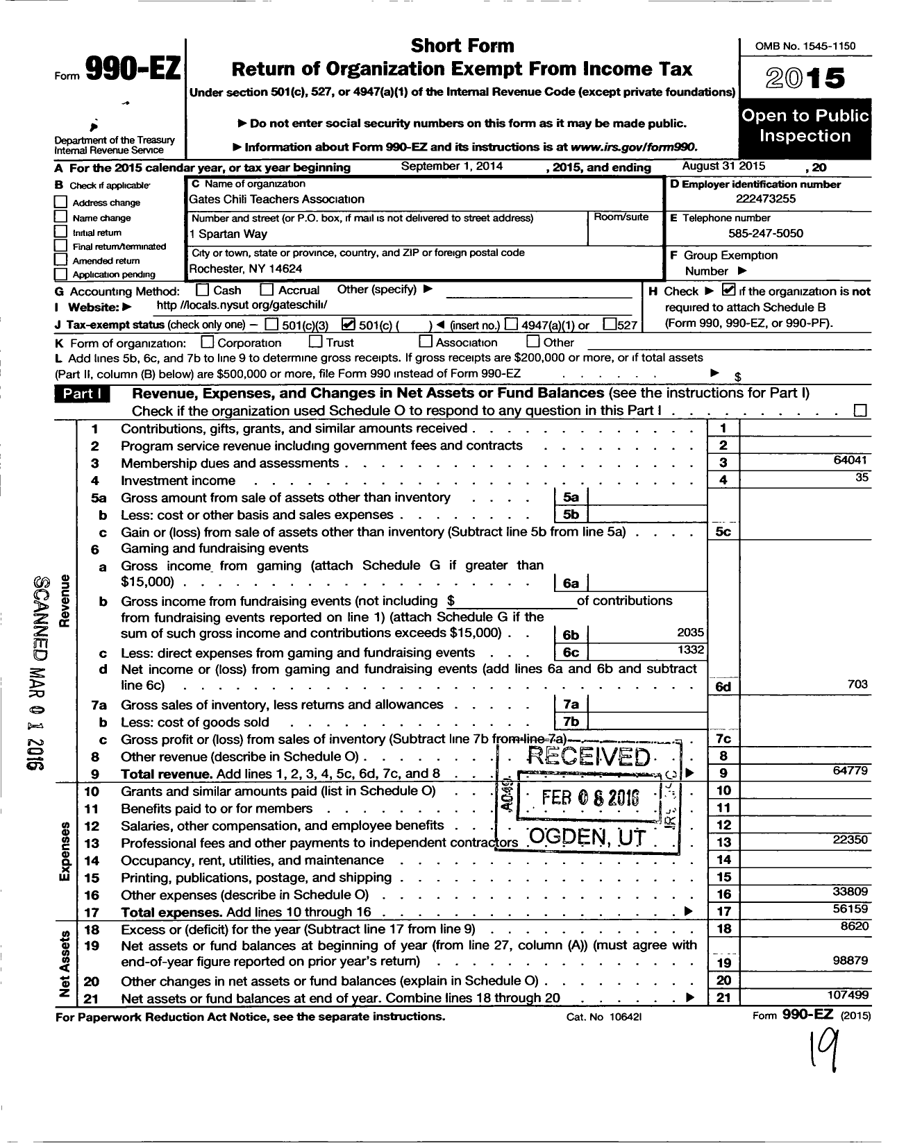 Image of first page of 2014 Form 990EO for American Federation of Teachers - 2668 Gates Chili Teachers Assn