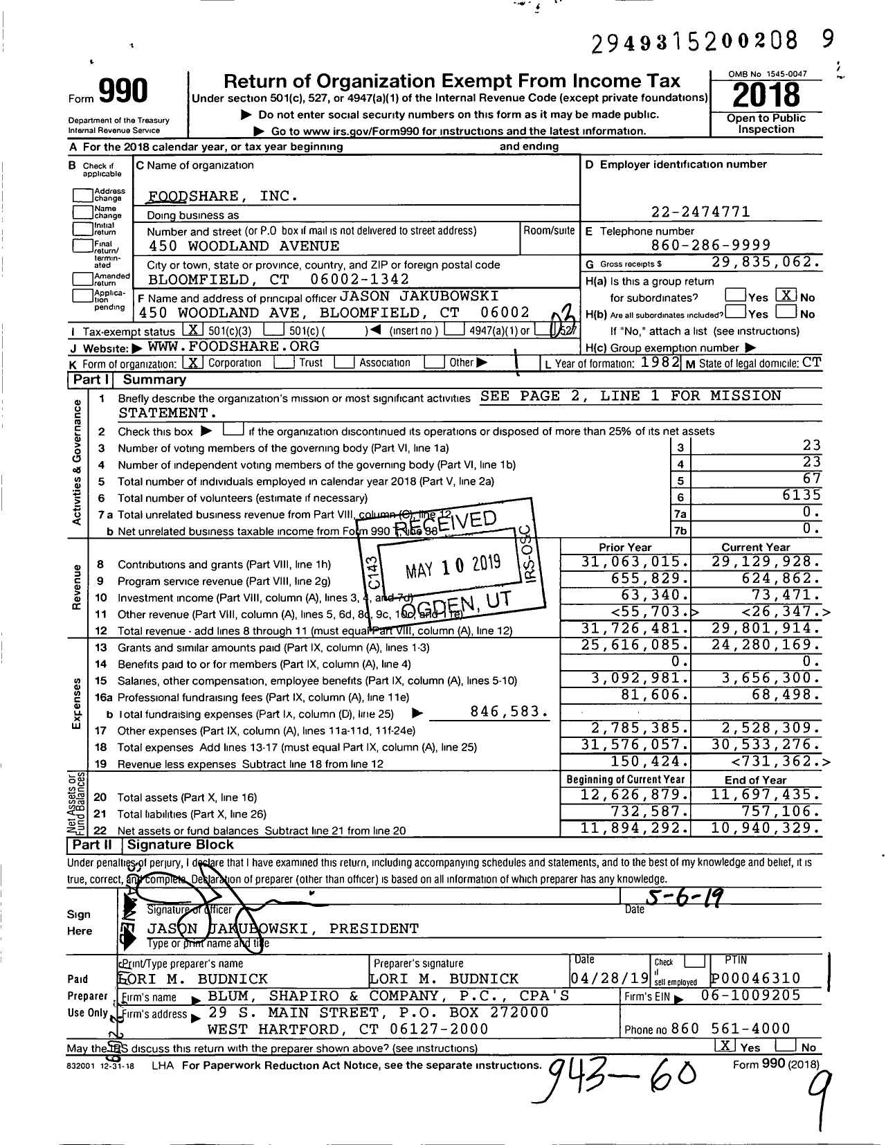 Image of first page of 2018 Form 990 for Foodshare