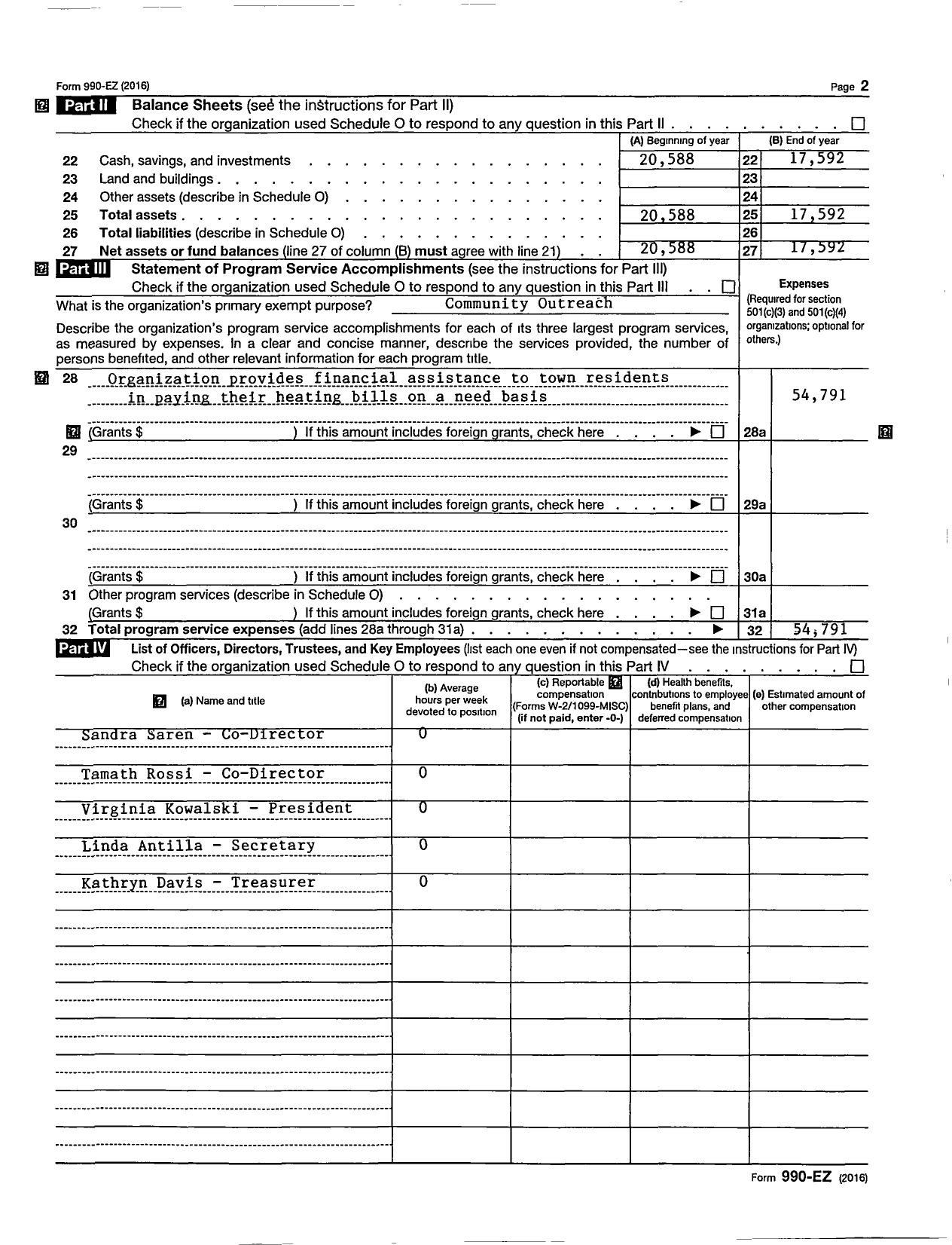 Image of first page of 2016 Form 990EZ for Southbury Fuel Bank