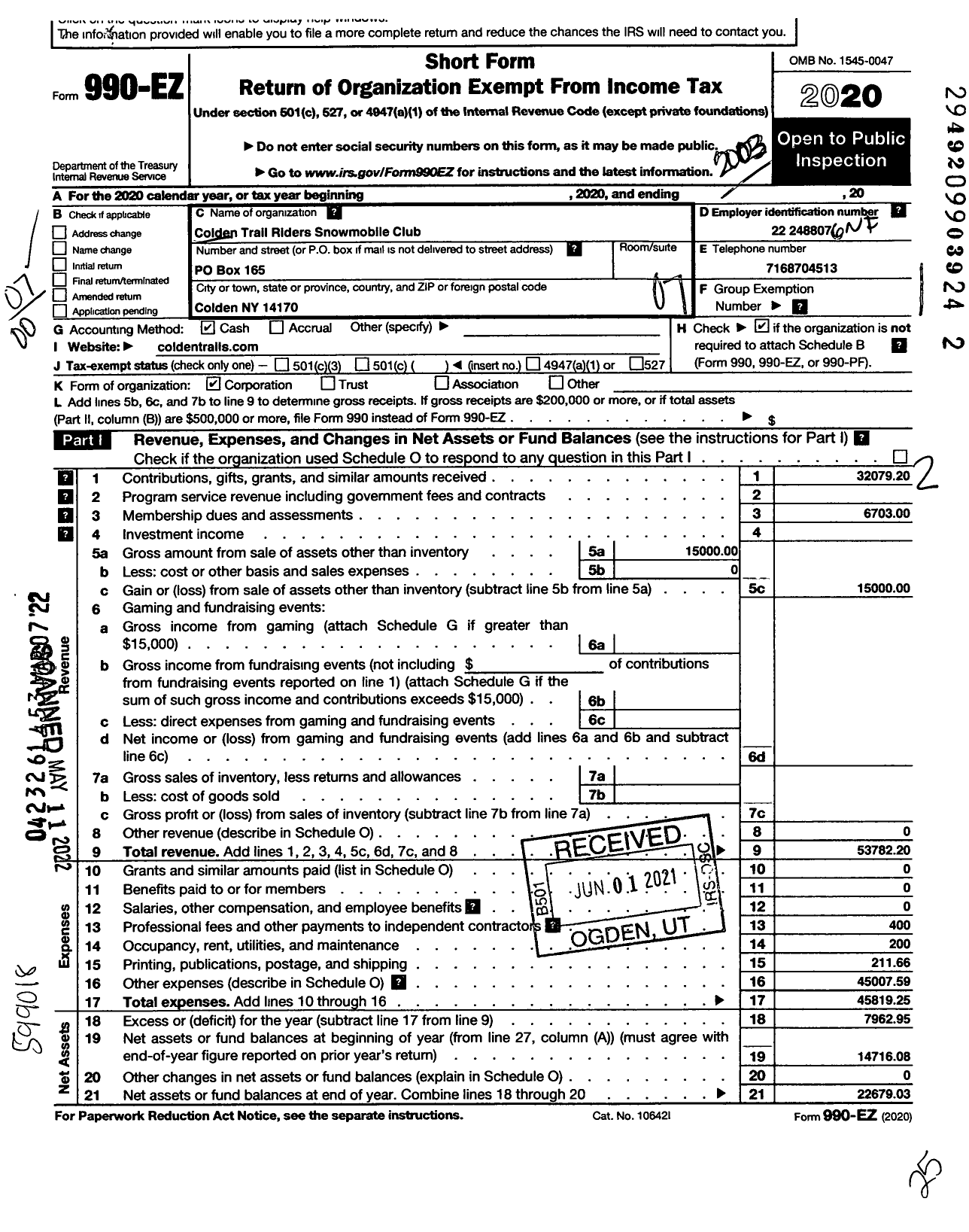 Image of first page of 2019 Form 990EO for Colden Trail Riders