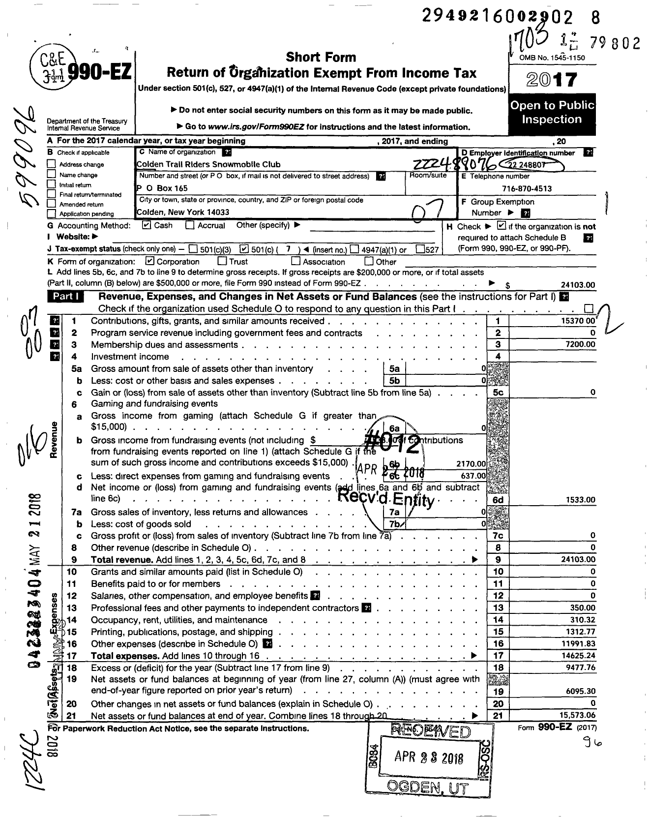 Image of first page of 2017 Form 990EO for Colden Trail Riders