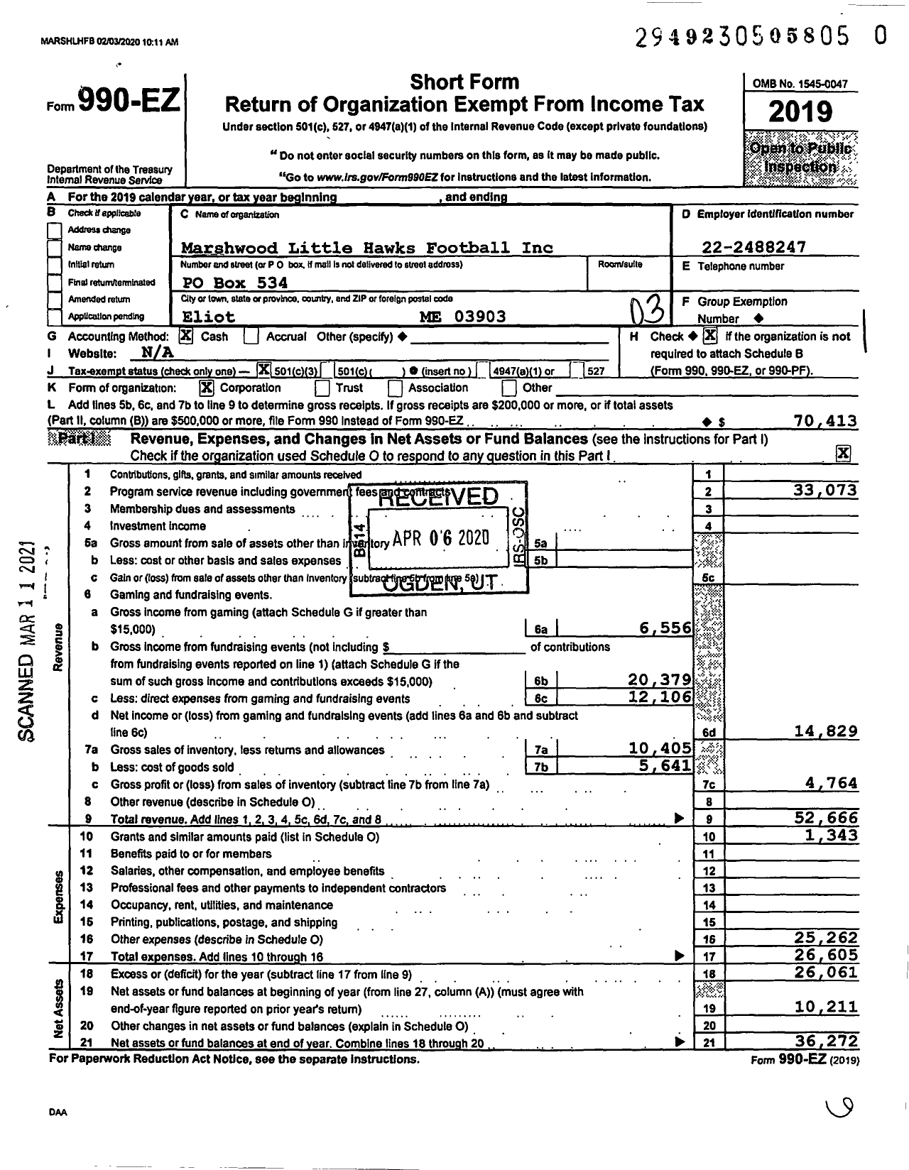 Image of first page of 2019 Form 990EZ for Little Hawks Football