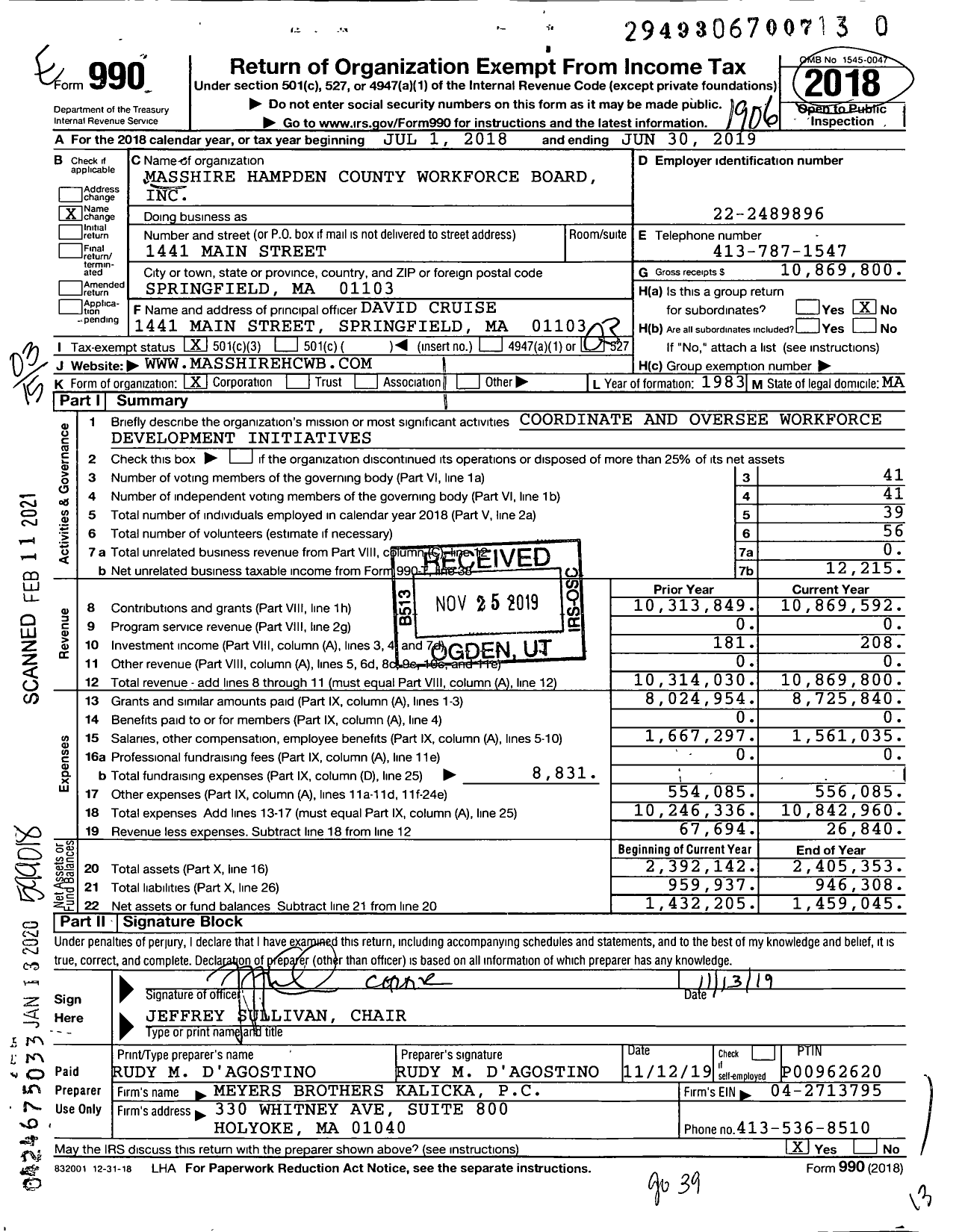 Image of first page of 2018 Form 990 for Masshire Hampden County Workforce Board (REB)