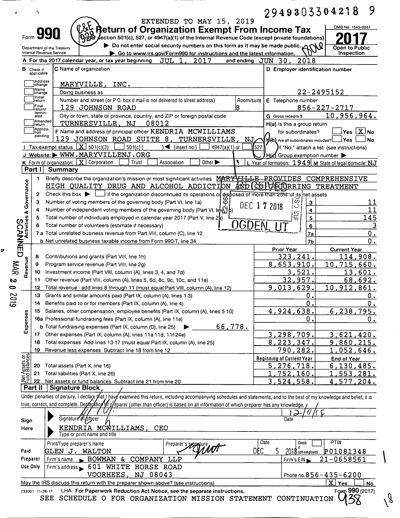 Image of first page of 2017 Form 990 for Maryville Incorporated