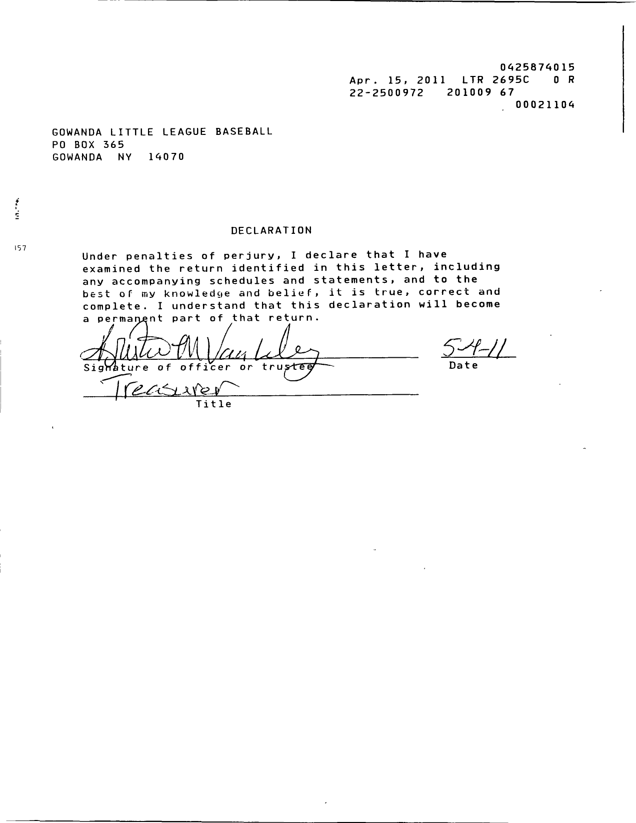 Image of first page of 2009 Form 990ER for Little League Baseball - 2320210 Gowanda LL