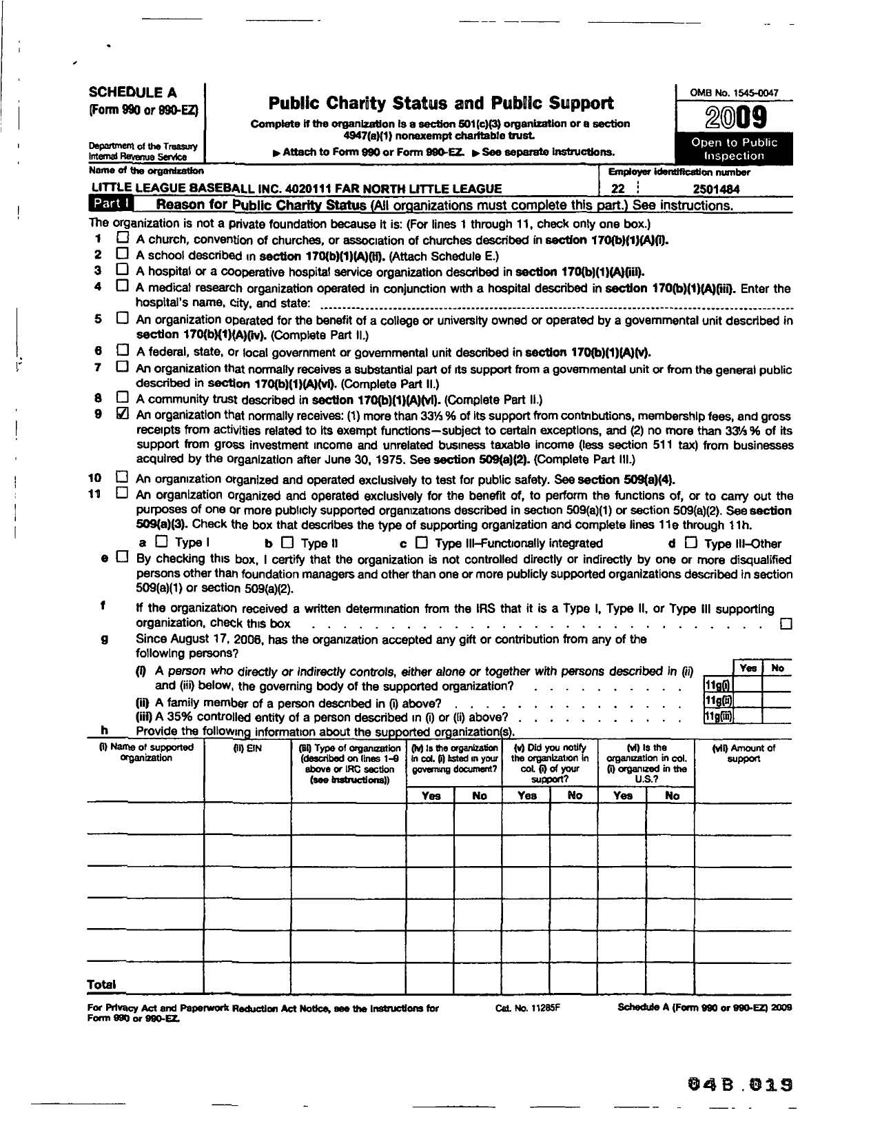 Image of first page of 2009 Form 990R for Far North Youth Sports Association