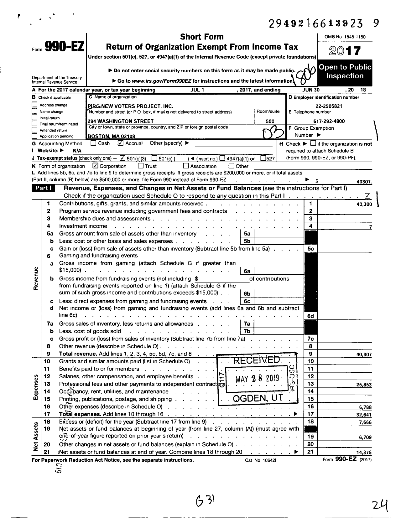 Image of first page of 2017 Form 990EZ for Pirg New Voters Project
