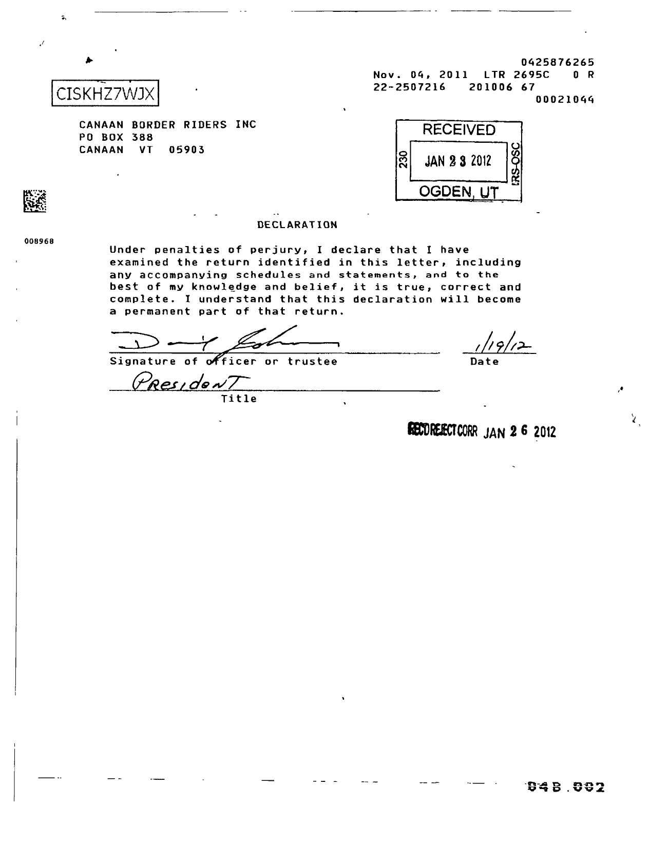 Image of first page of 2009 Form 990EOR for Canaan Border Riders