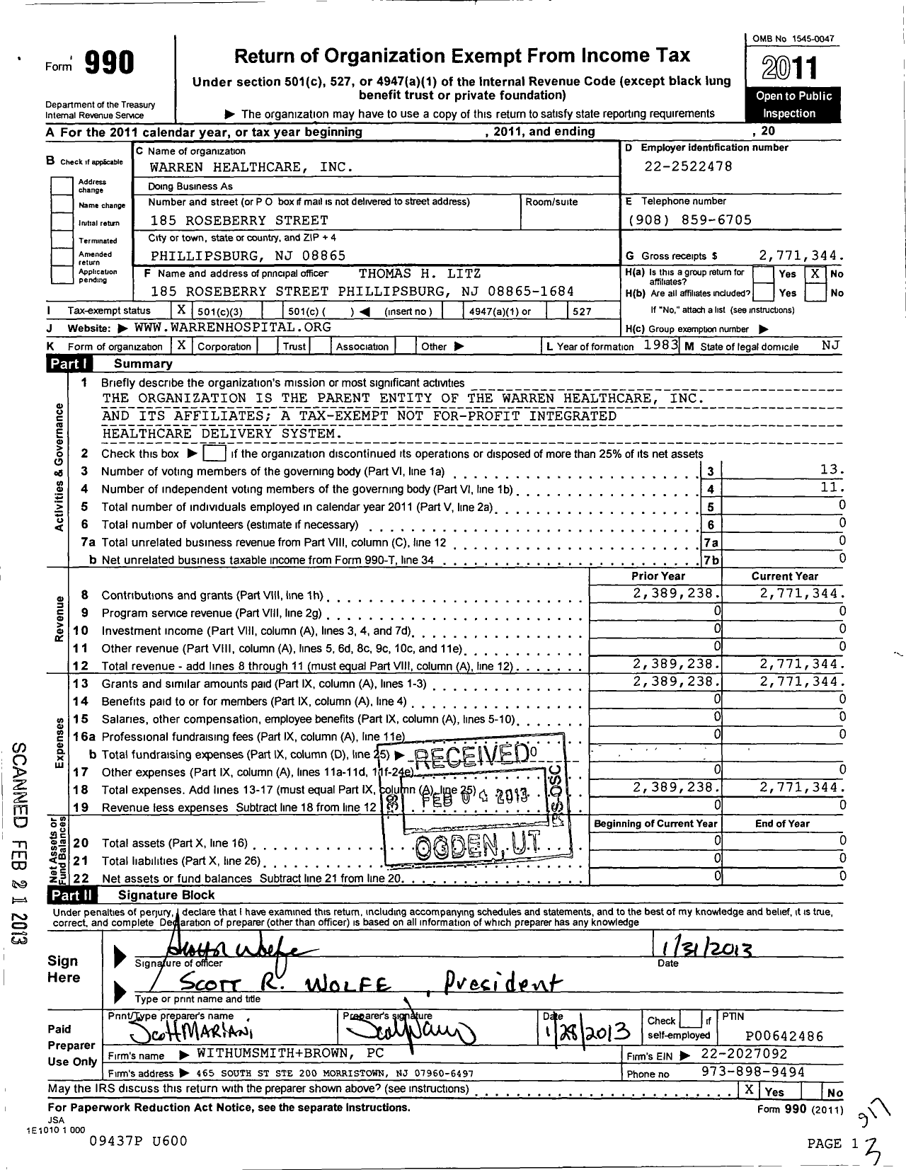 Image of first page of 2011 Form 990 for St Lukes Warren Healthcare