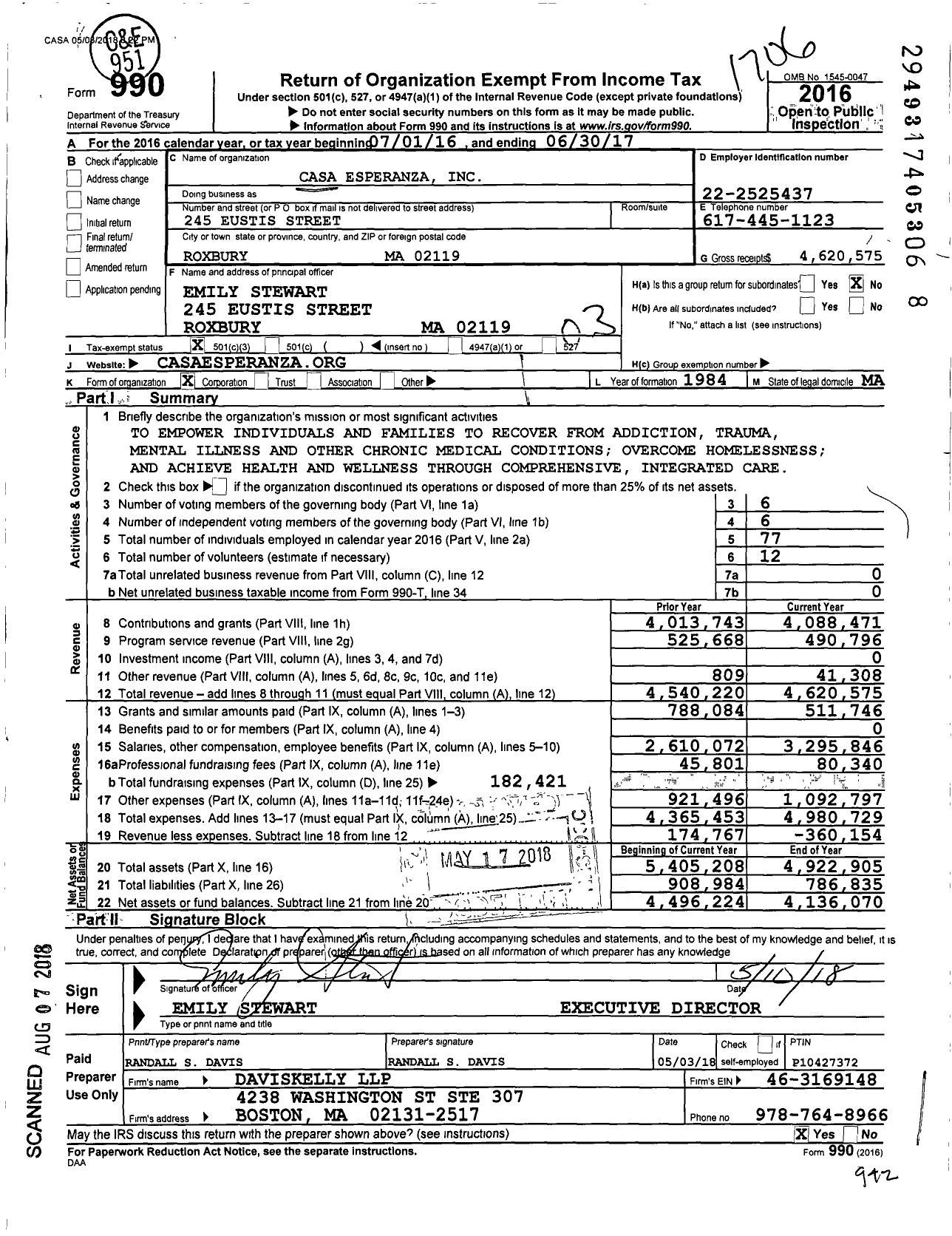 Image of first page of 2016 Form 990 for Casa Esperanza