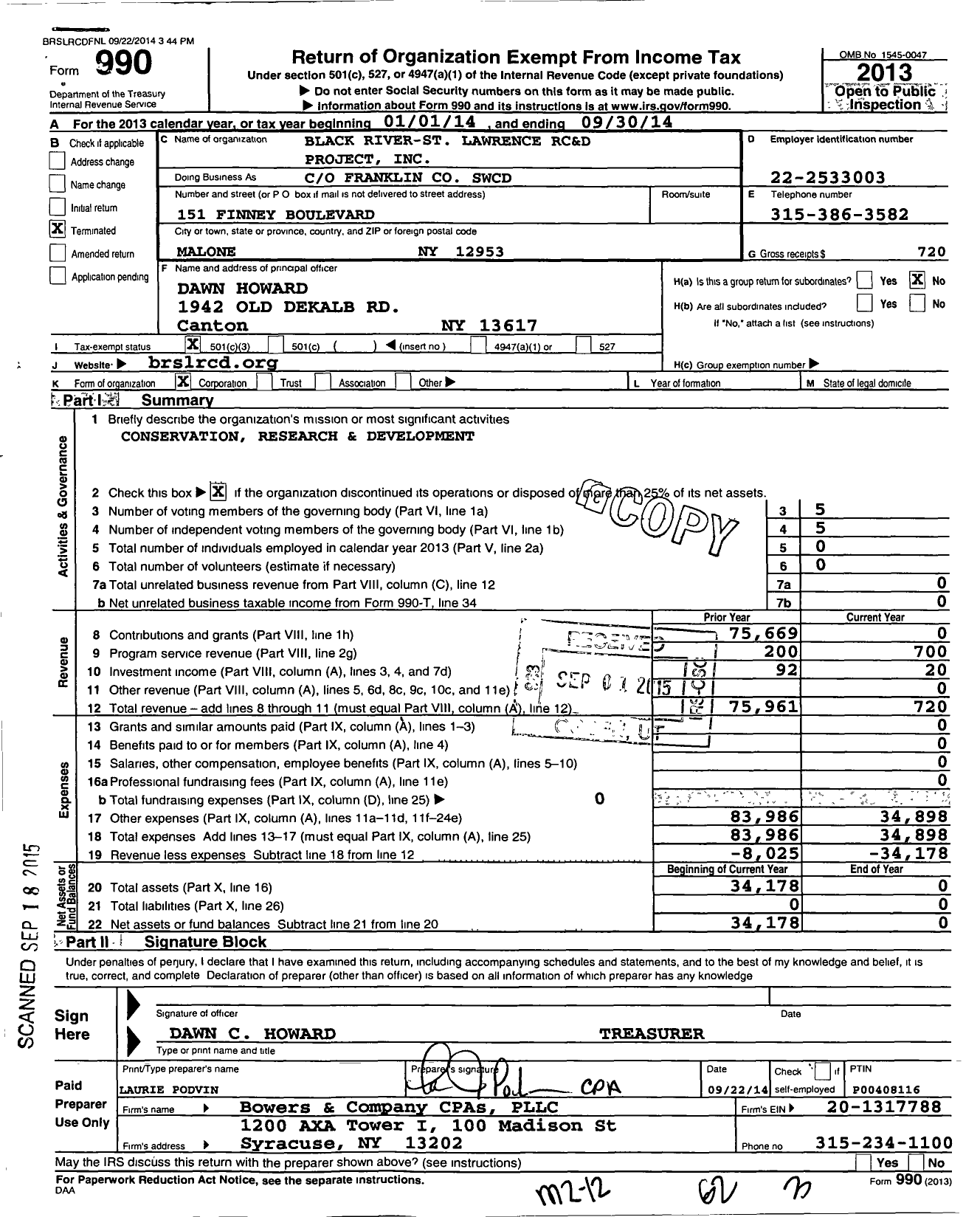 Image of first page of 2013 Form 990 for Black River-St Lawrence RC&D Project