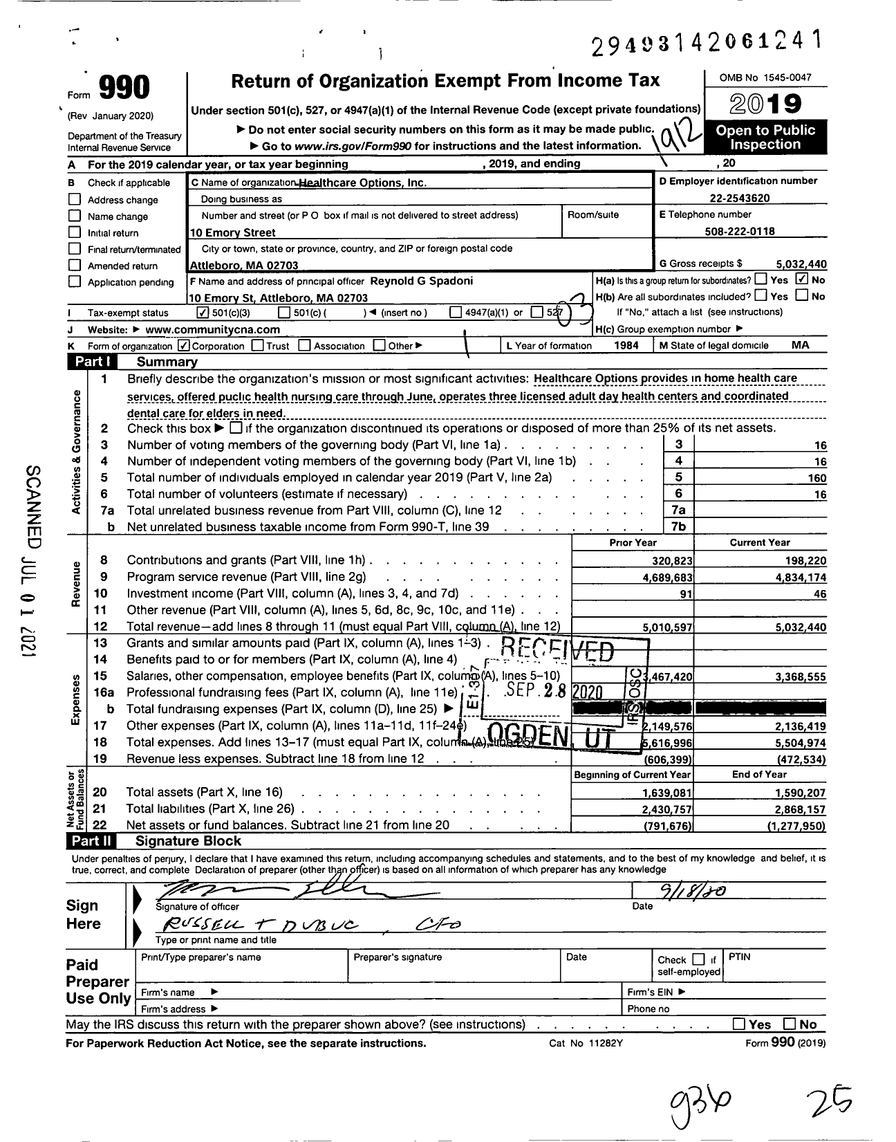 Image of first page of 2019 Form 990 for Healthcare Options