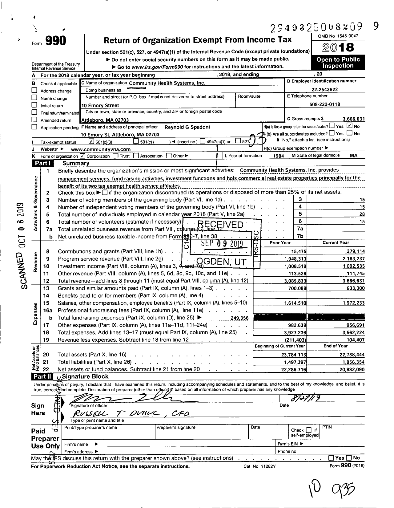 Image of first page of 2018 Form 990 for Community VNA