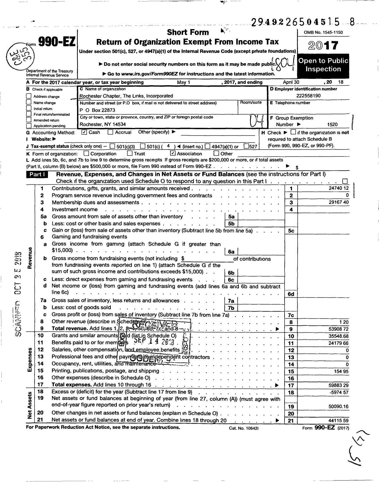 Image of first page of 2017 Form 990EO for Links / Rochester Chapter