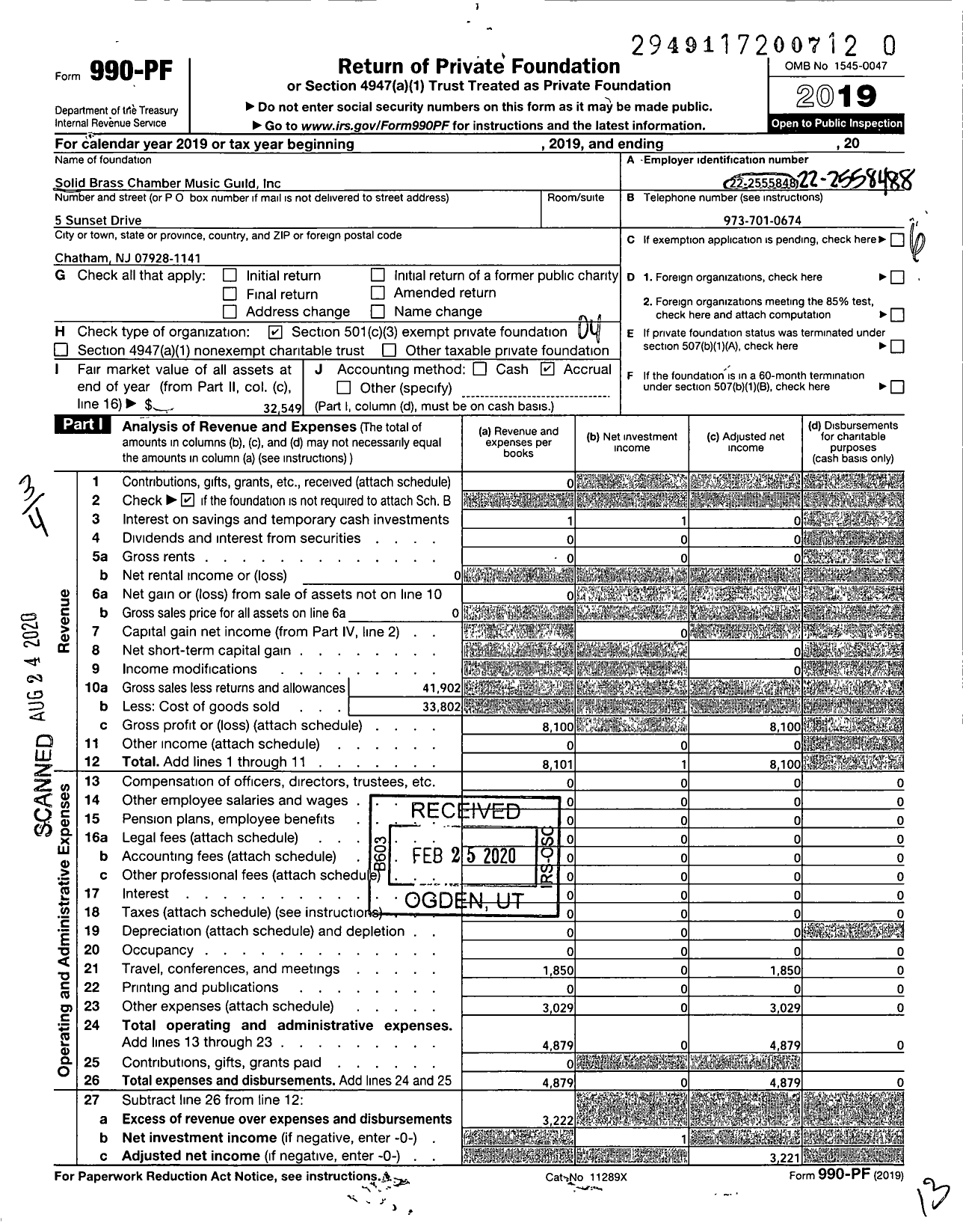 Image of first page of 2019 Form 990PR for Solid Brass Chamber Music Guild