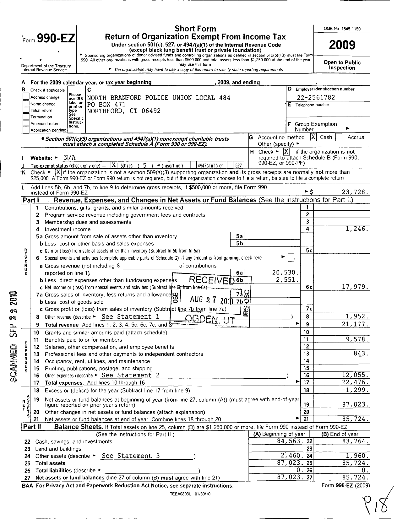 Image of first page of 2009 Form 990EO for American Federation of State County and Municipal Employees