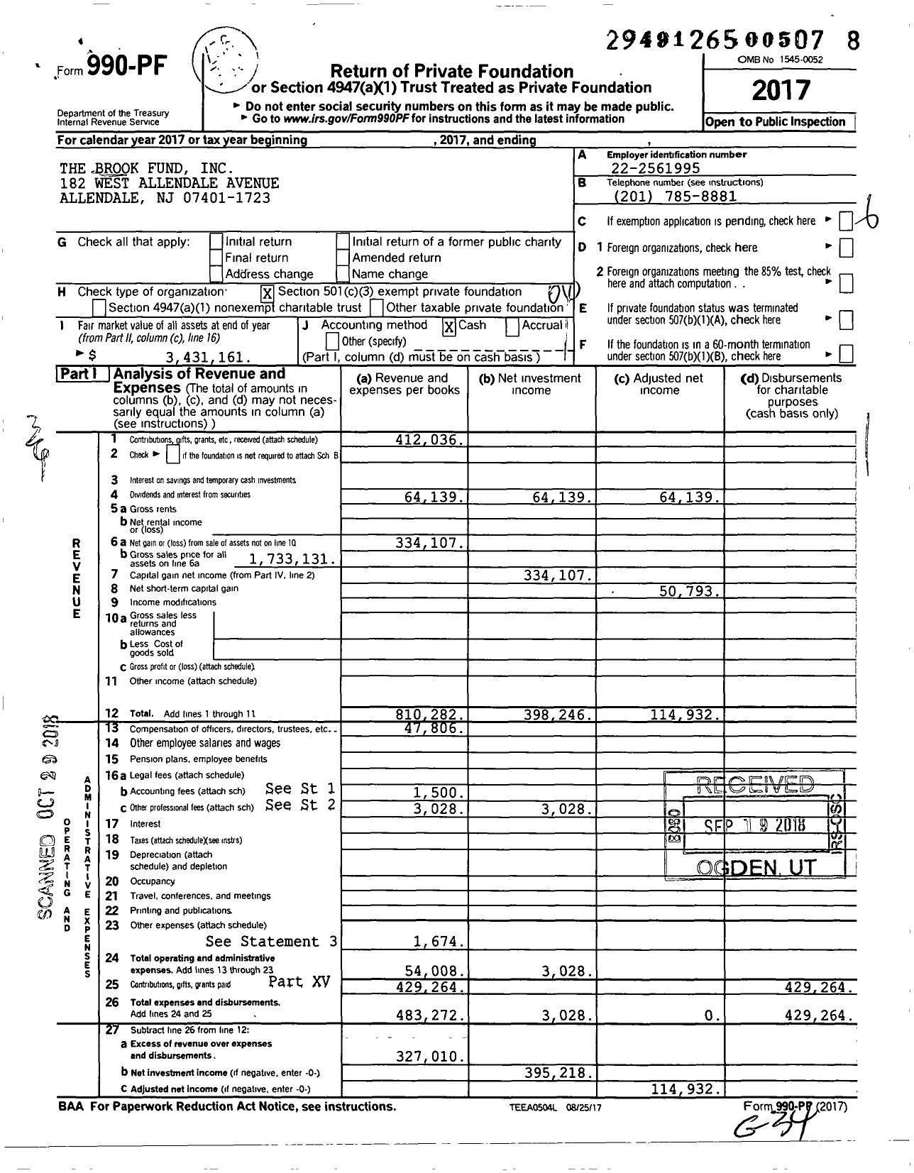Image of first page of 2017 Form 990PF for The Brook Fund