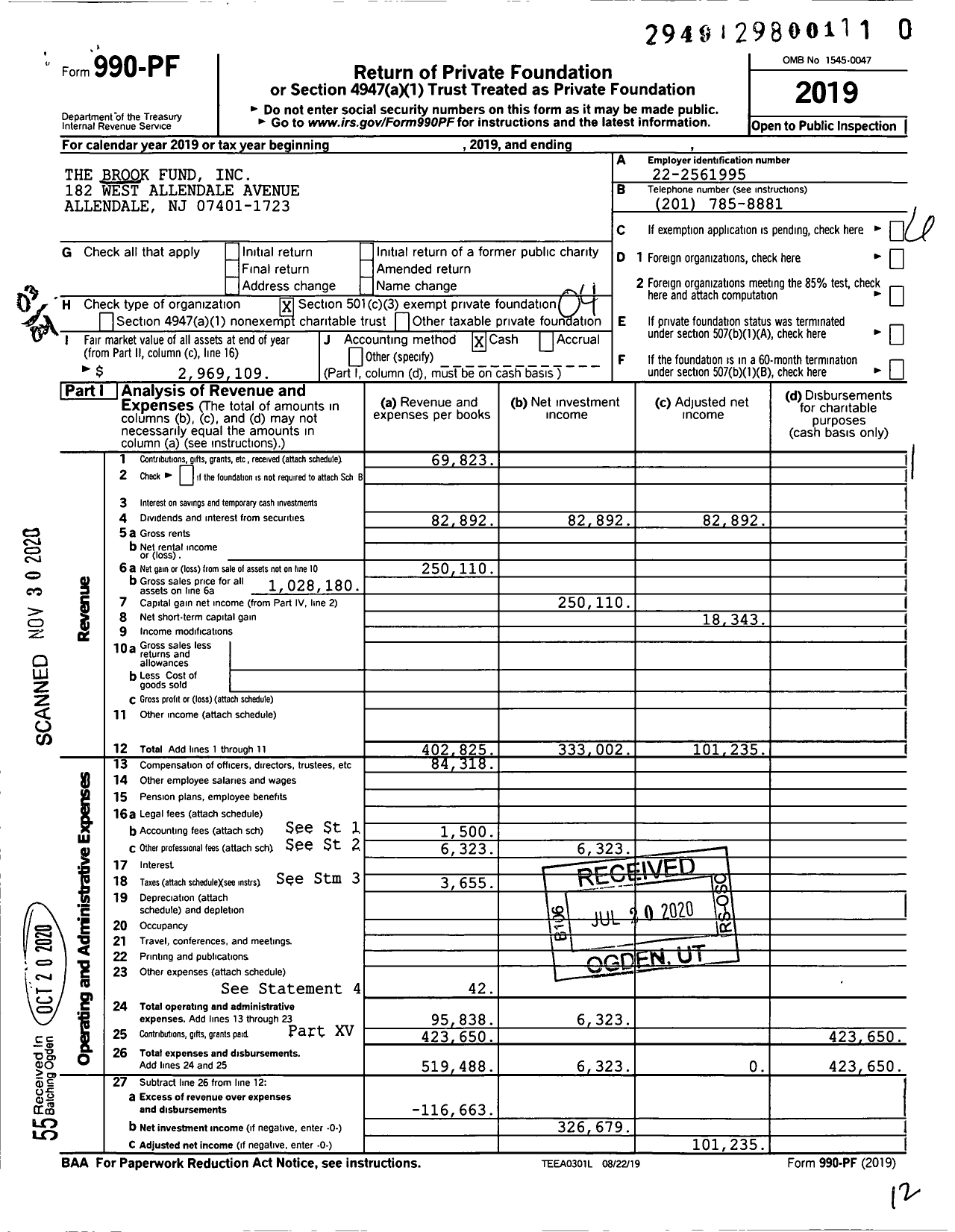 Image of first page of 2019 Form 990PF for The Brook Fund