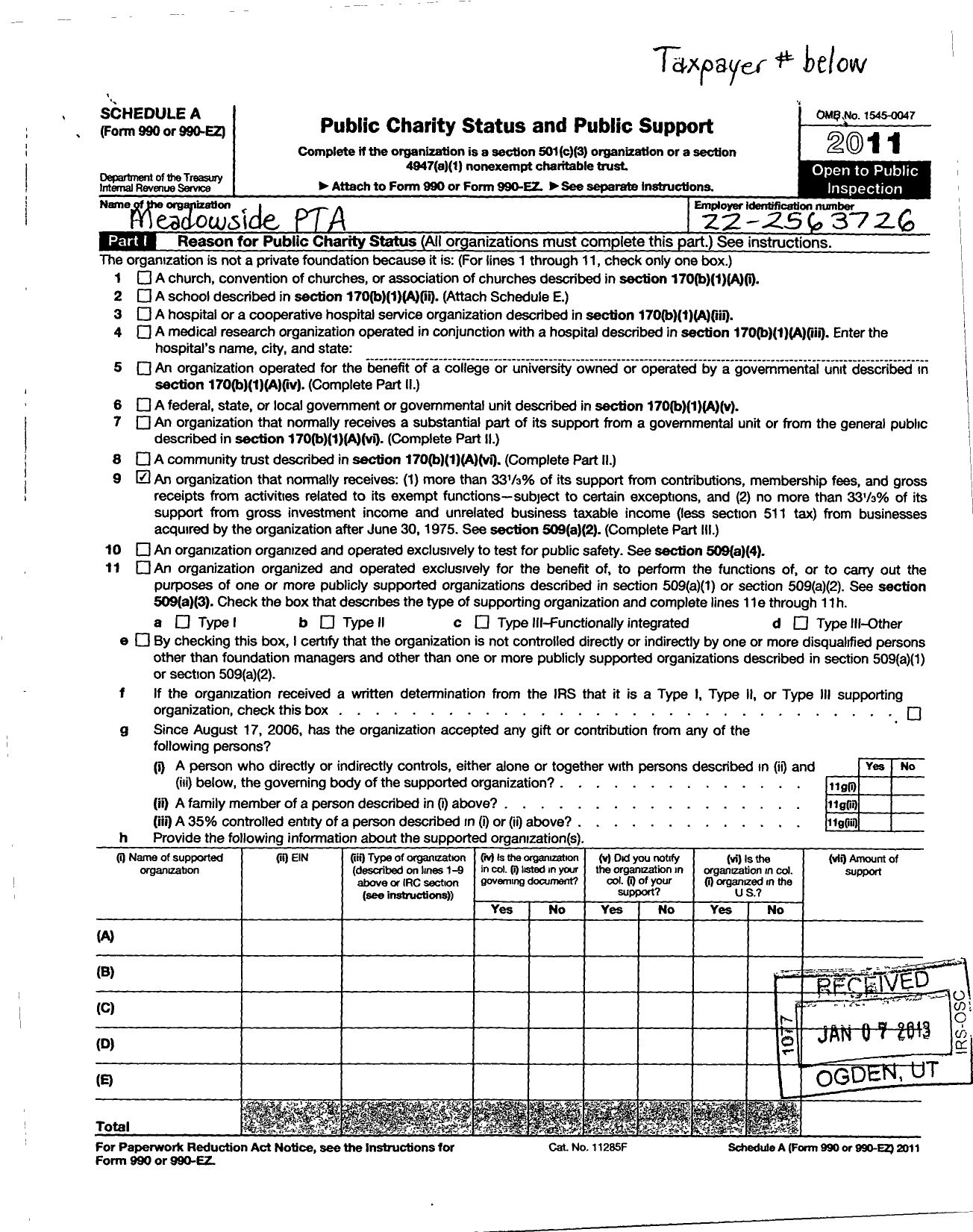 Image of first page of 2011 Form 990ER for CT PTA - Meadowside School PTA