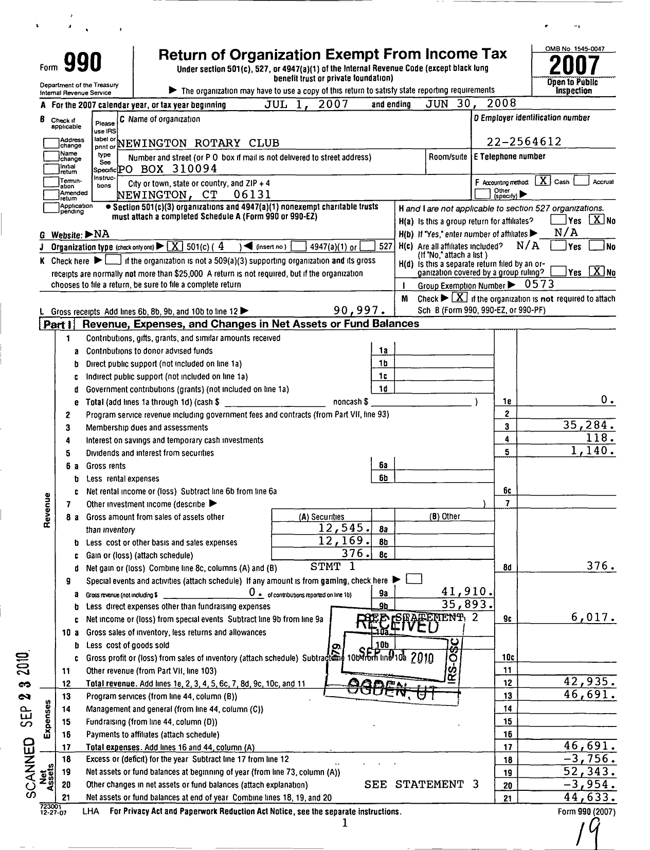 Image of first page of 2007 Form 990O for Rotary International - Rotary Intl Newington